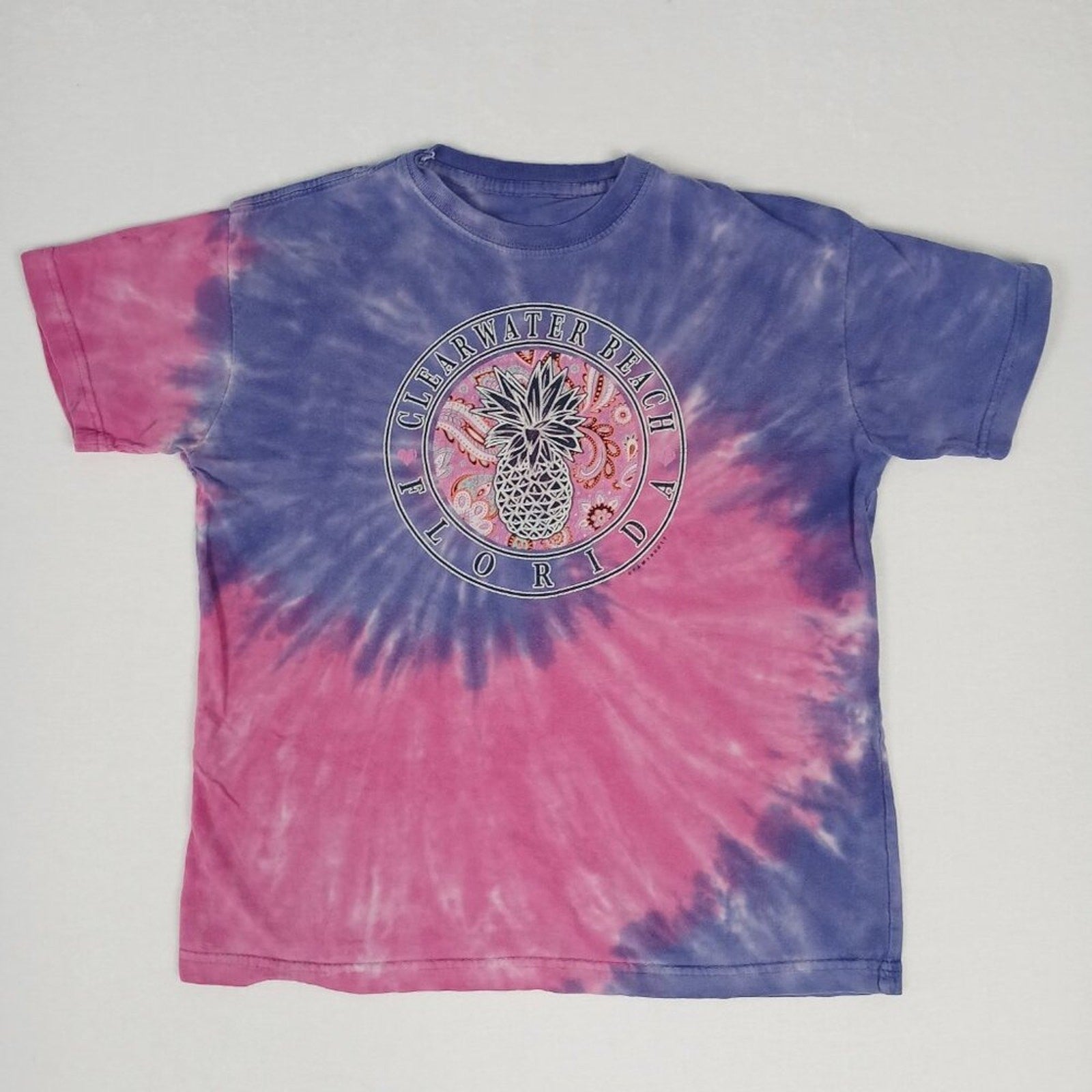 Clearwater Beach Florida Purple Pink Tie Dye Pineapple Graphic Tee