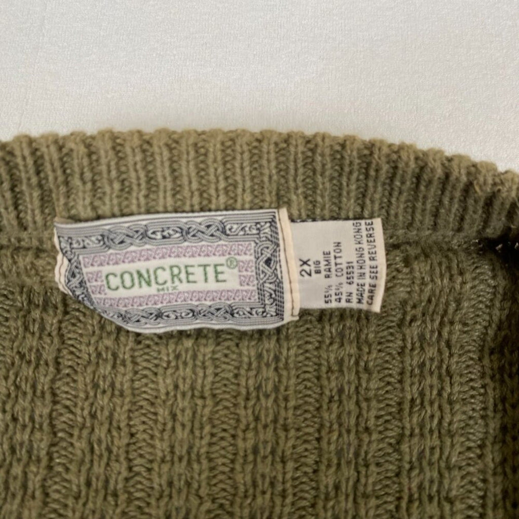 Vintage Ramie Cotton Blend Concrete Heavy Cable Knit Green Button Down Cardigan