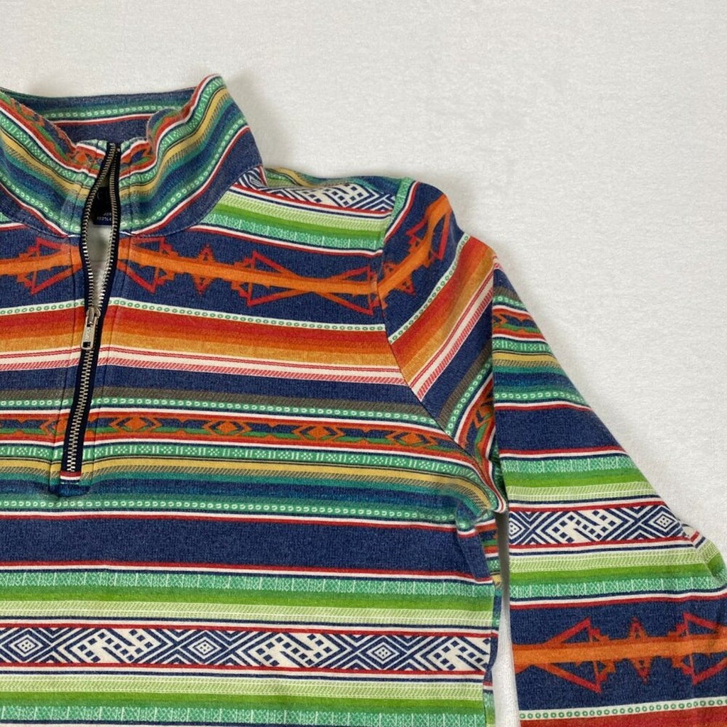 Vintage Chaps Women's Aztec Native Striped Print Orange Green 1/4 Zip Pullover