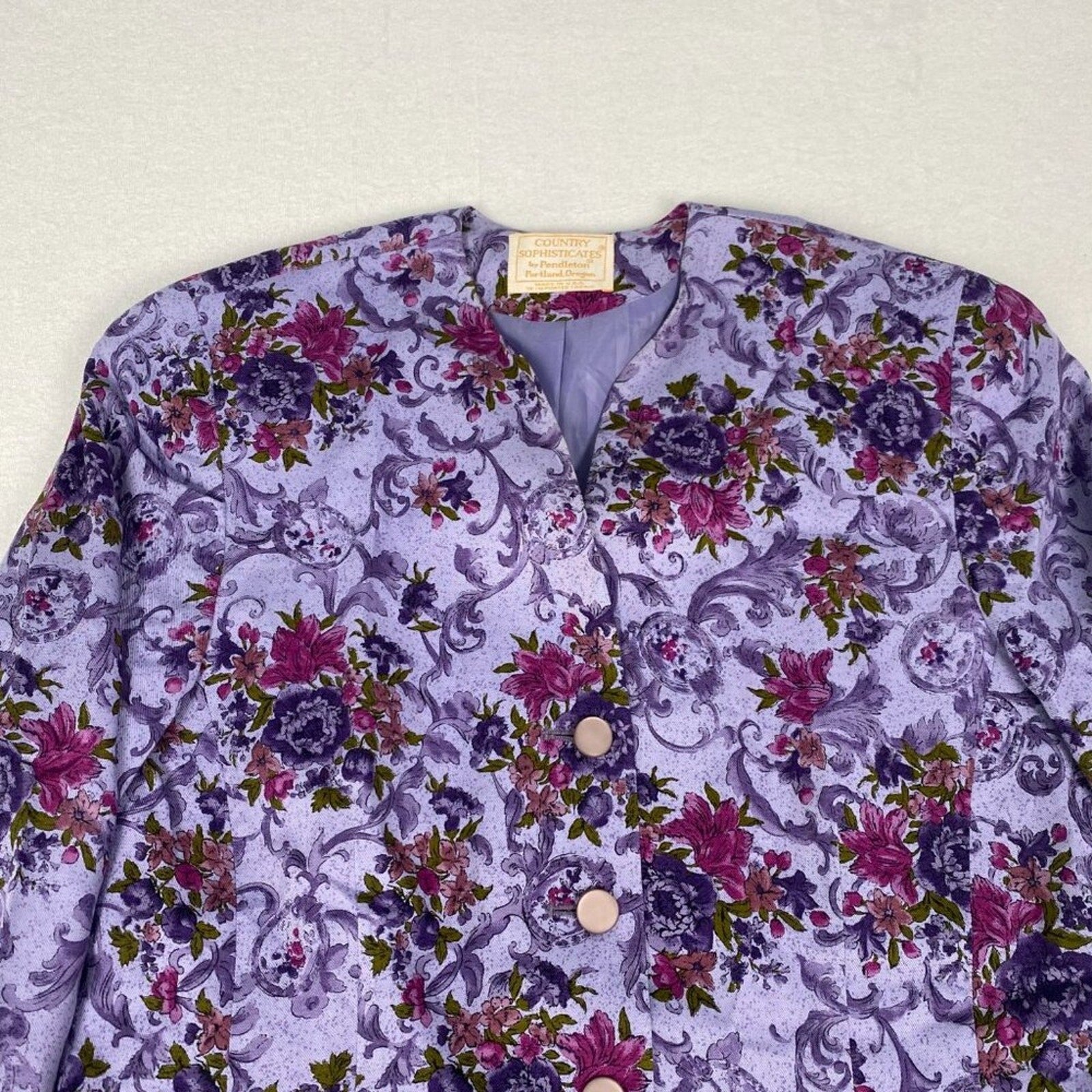 Vintage 80s Pendleton Made in USA Country Sophisticates Purple Ivy Floral Blazer