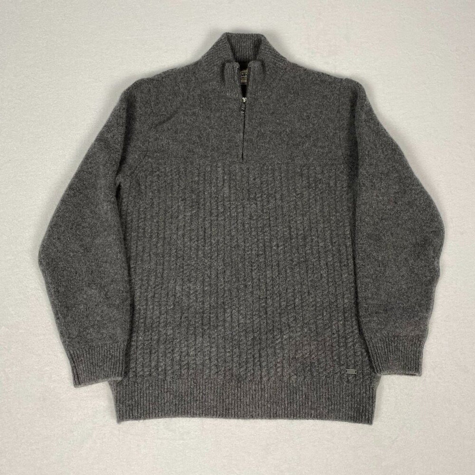 Flag & Anthem Wool Grey 1/4 Zip Textured Knit Pullover Sweater