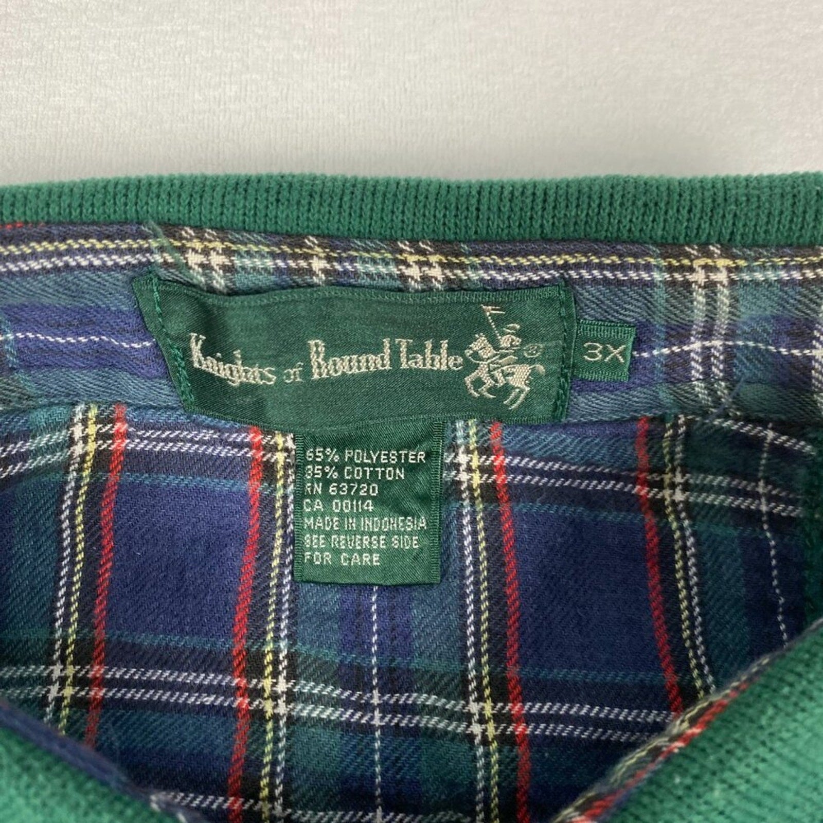Vintage Knights of Roundtable Green Plaid Detail Collared 1/4 Button Sweater