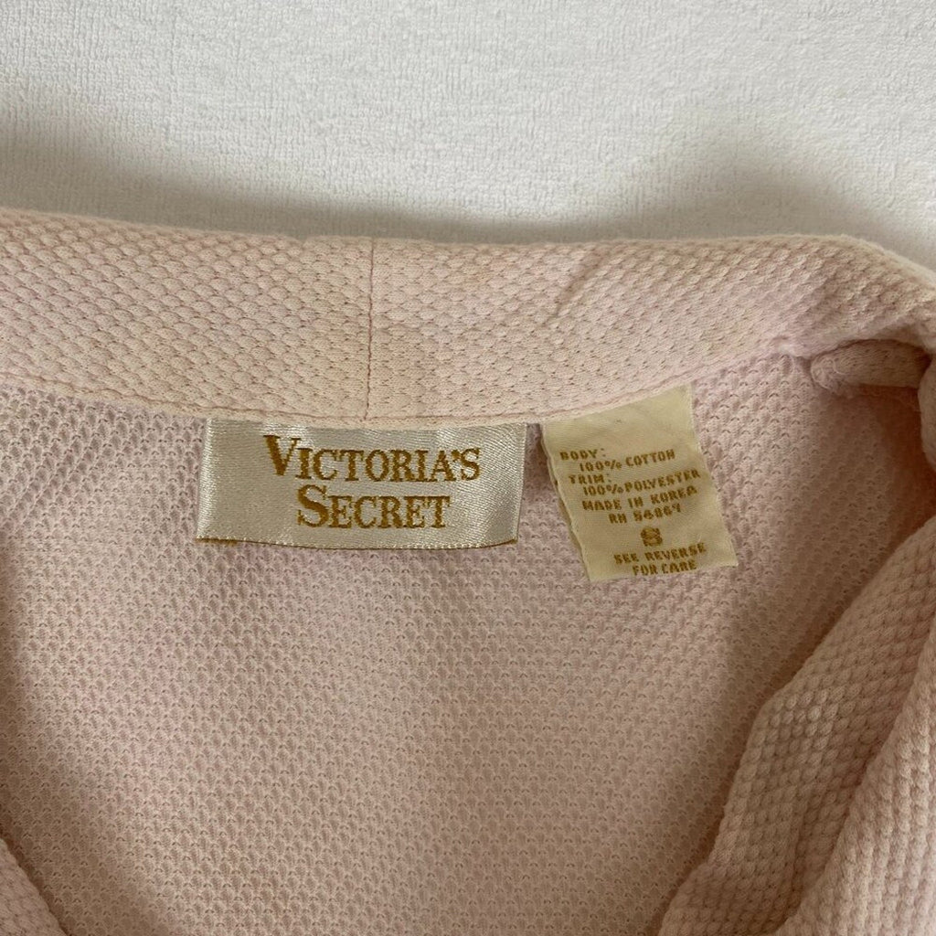 Vintage Victoria's Secret Smooth Satin Detail Night Crop Pale Pink Button Shirt