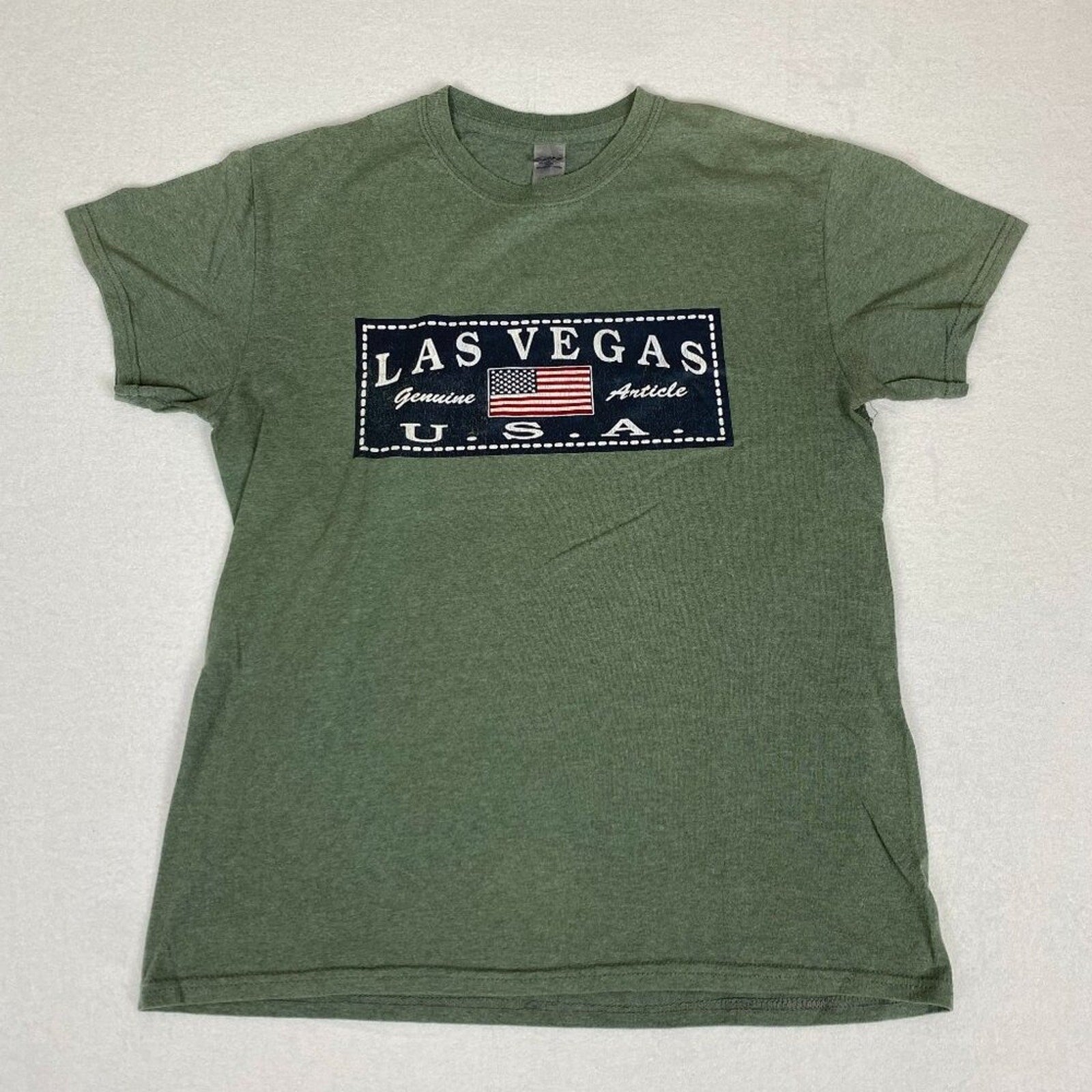 Las Vegas Nevada Spellout USA Flag Graphic Green Women's Tee Size Medium