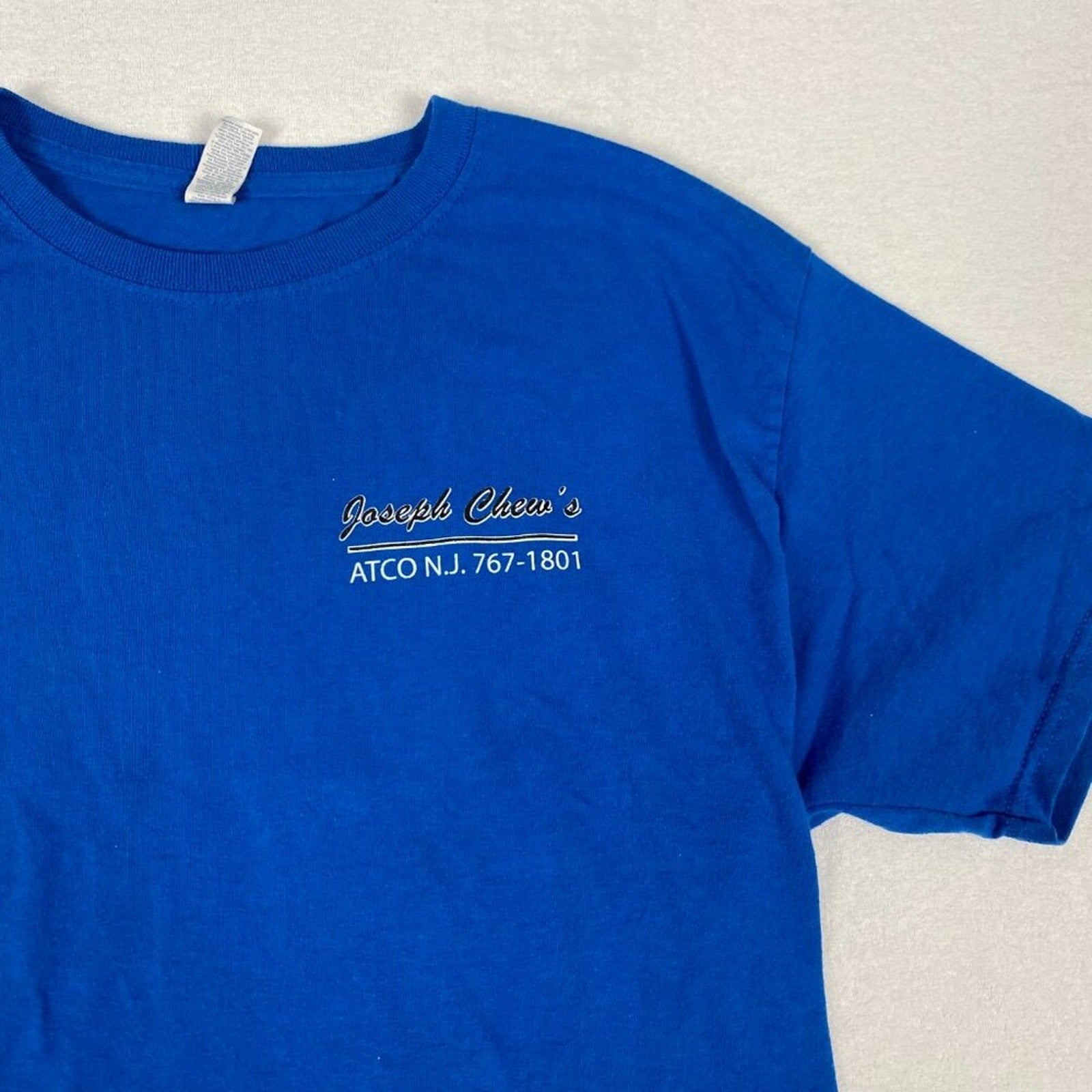 Joseph Chew's Construction Window and Doors Graphic Blue Tee Size Medium