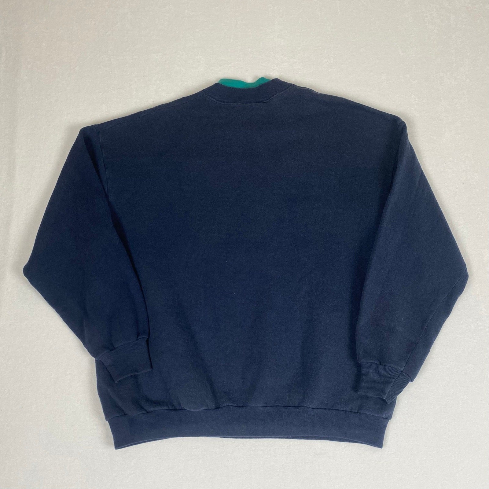 Vintage Up North Minnesota Layered Collar Evergreen Tree Bird Blue Sweatshirt