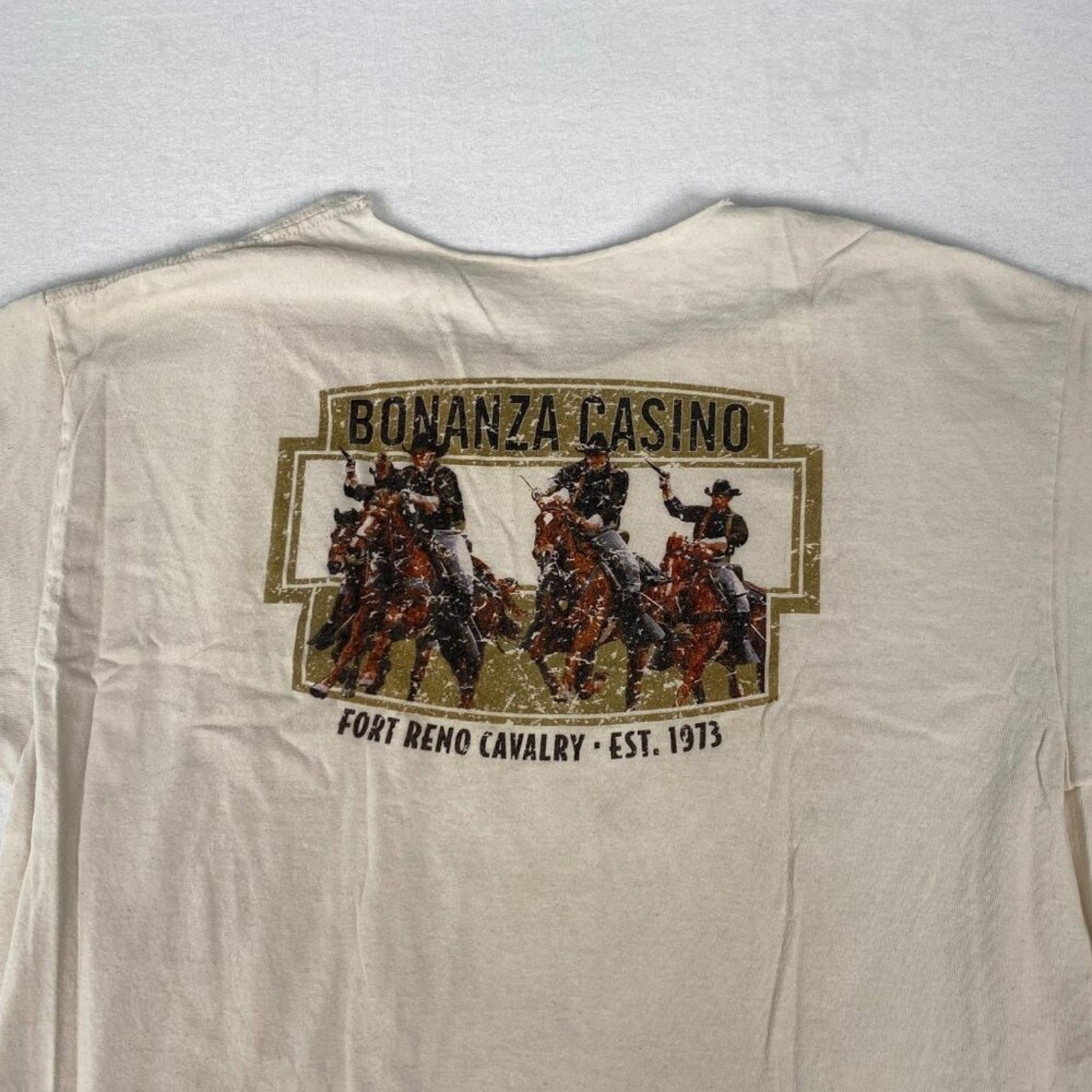 Bonanza Casino Reno Nevada Cowboy Distressed Open Collar White Tee