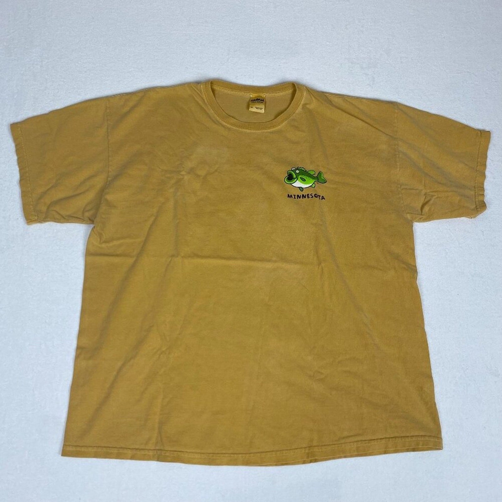 Minnesota Funny Fat Bass Fishing Green Graphic Summer Dad Cotton Tan Yellow Tee