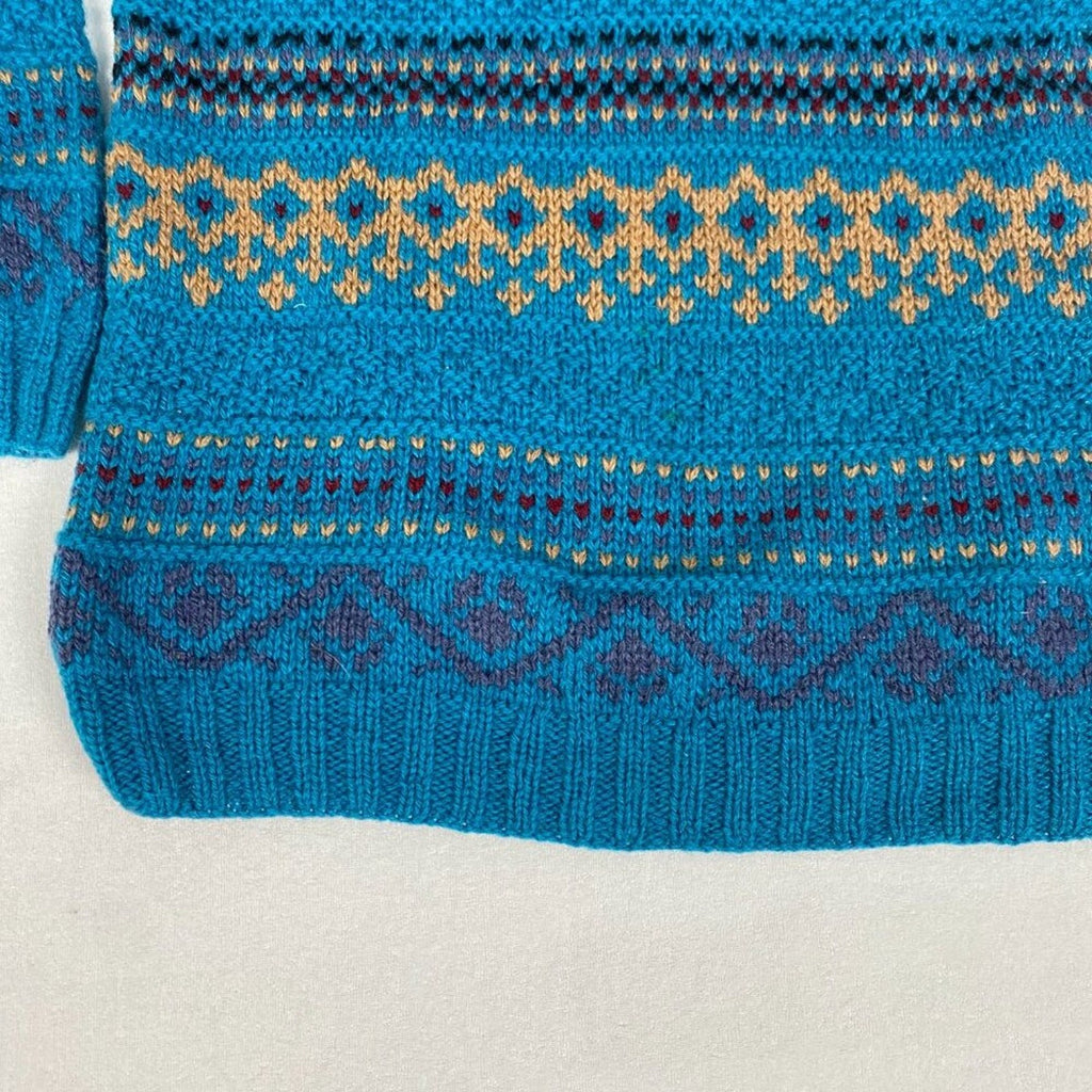 Vintage Skyr Shetland Wool Fair Isle Geometric Striped Button Cowl Sweater