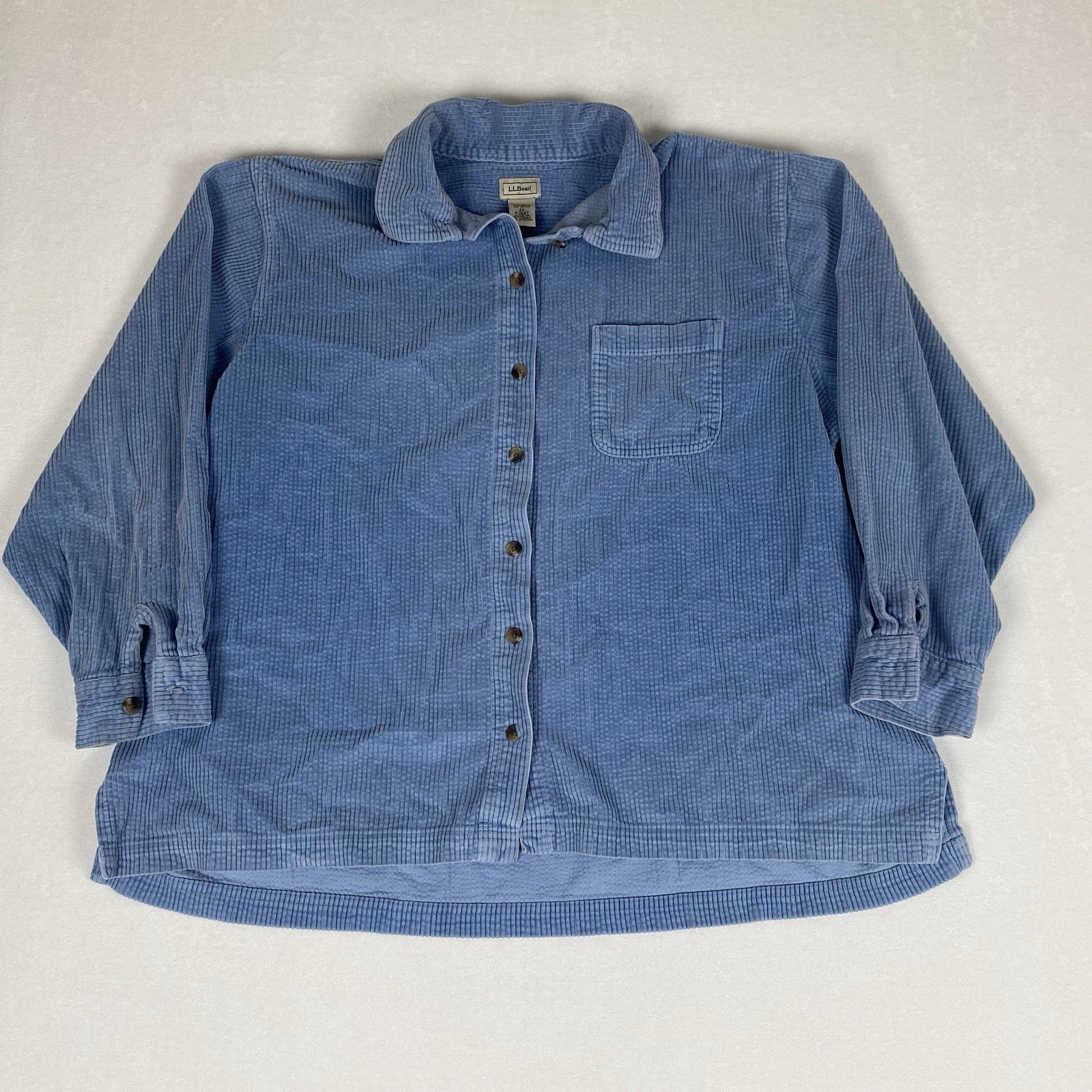 Vintage LL Bean Women's Blue Corduroy Cotton Button Up Shirt 2XL