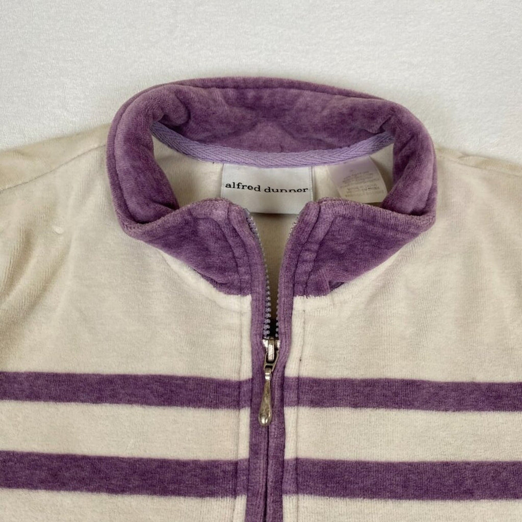 Vintage Alfred Dunner Velour Fleece Purple Striped 1/4 Zip Pullover Sweater
