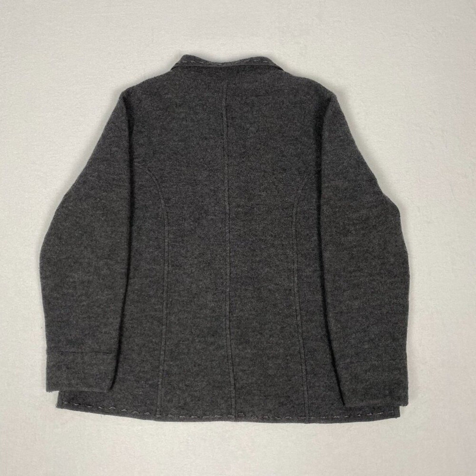 Vintage 90s Charter Club Wool Women's Embroidered Hem Grey Coat Large Petite