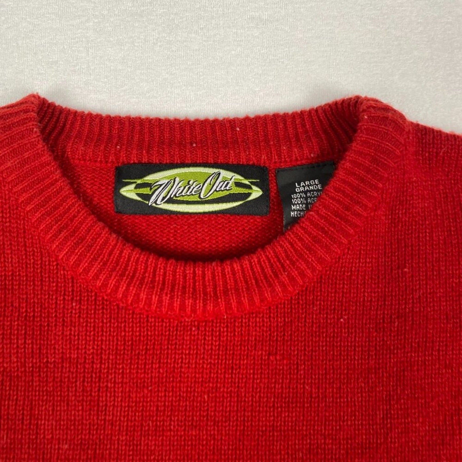 Vintage Y2k White Out Skating Red Striped Knit Crewneck Pullover Sweater Large