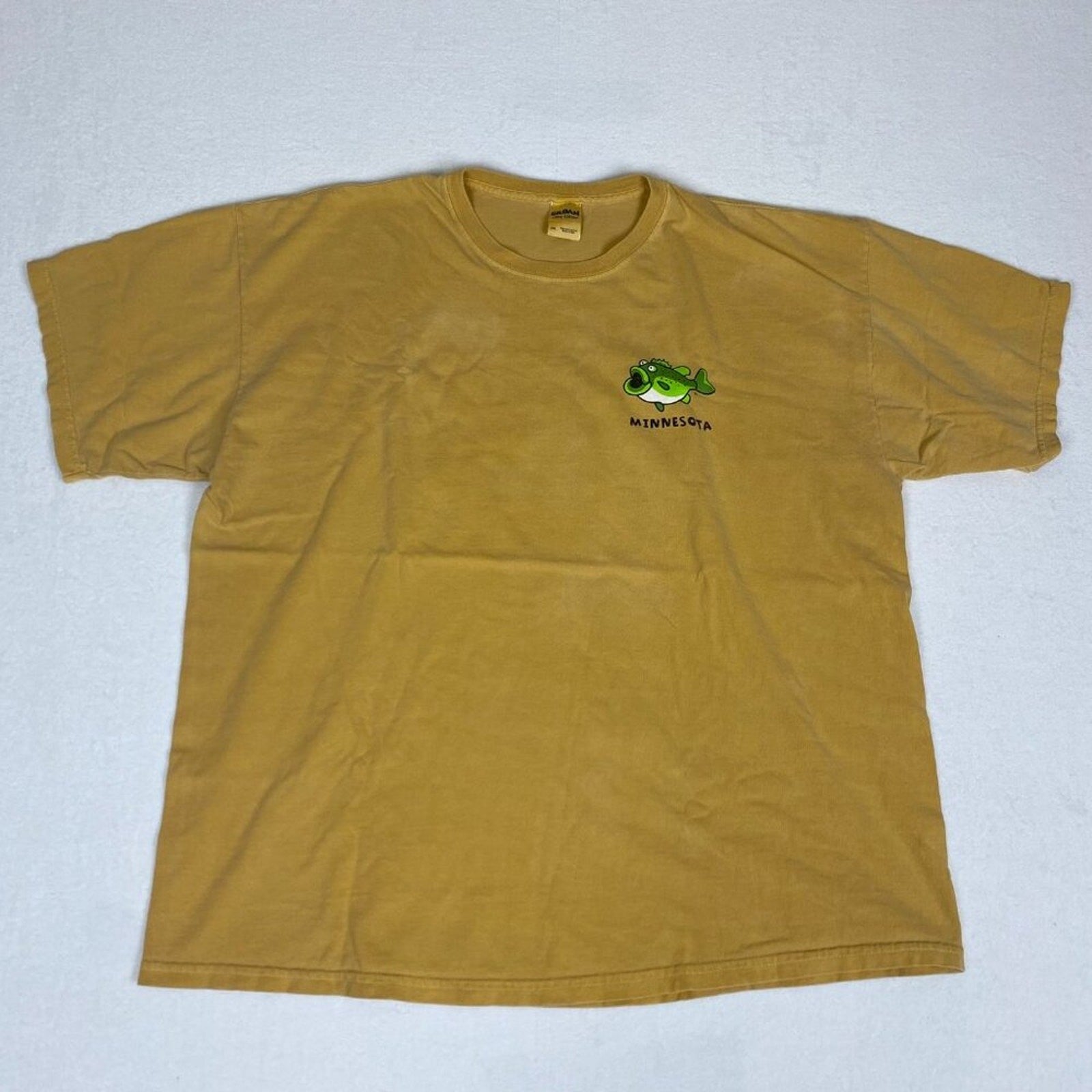 Minnesota Funny Fat Bass Fishing Green Graphic Summer Dad Cotton Tan Yellow Tee