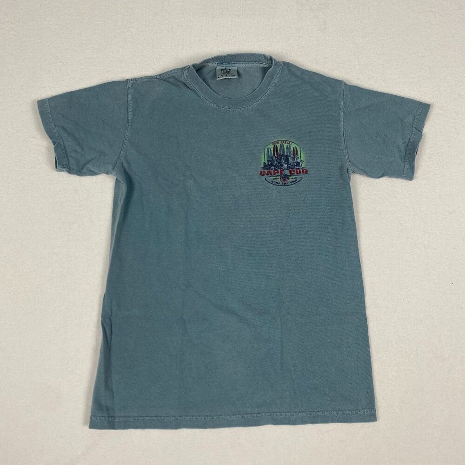 Cape Code Paw Patrol Dog Surfboard Graphic Cotton Faded Pale Blue Tee Small