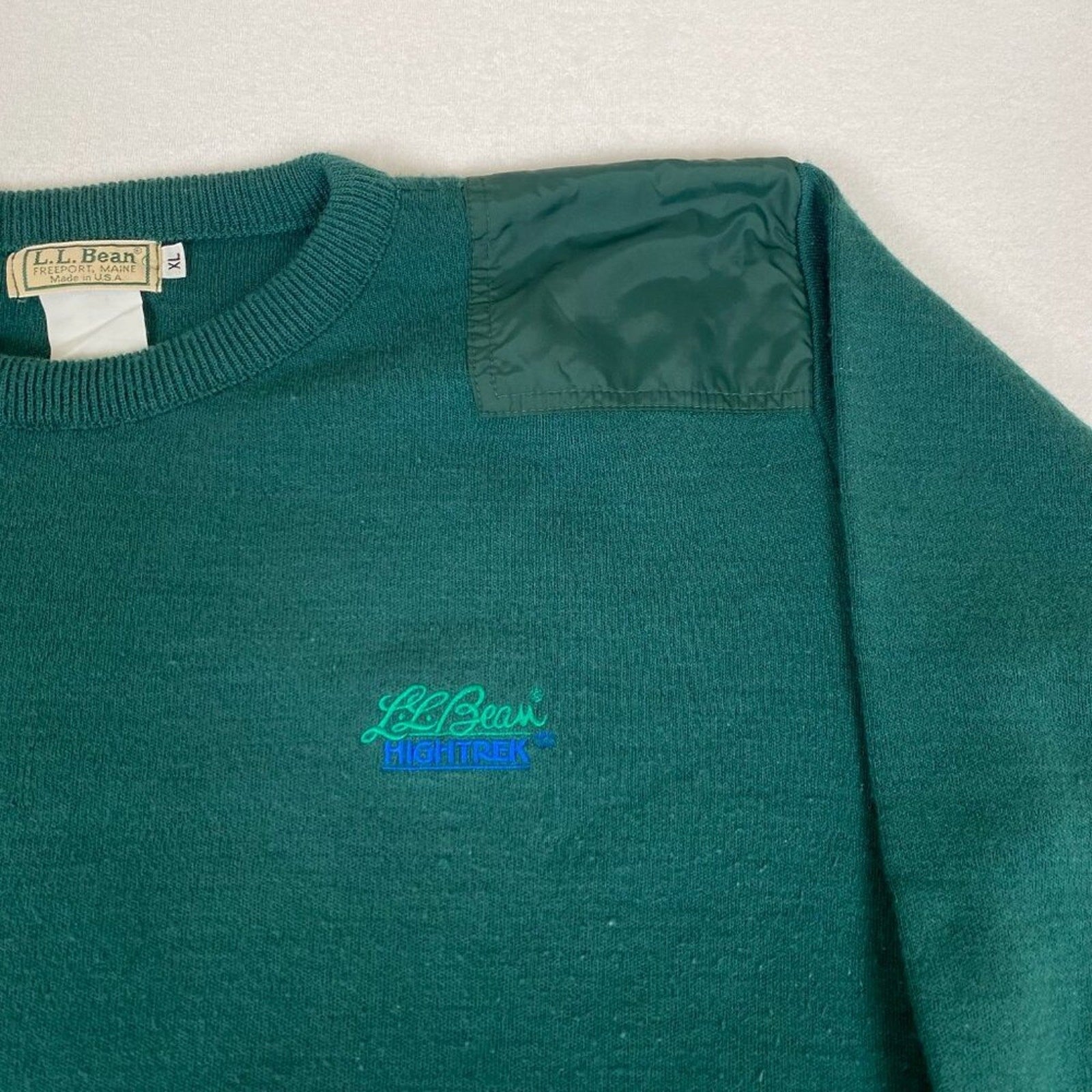Vintage L.L. Bean Made in USA Hightrek Green Elbow Shoulder Patch Sweater