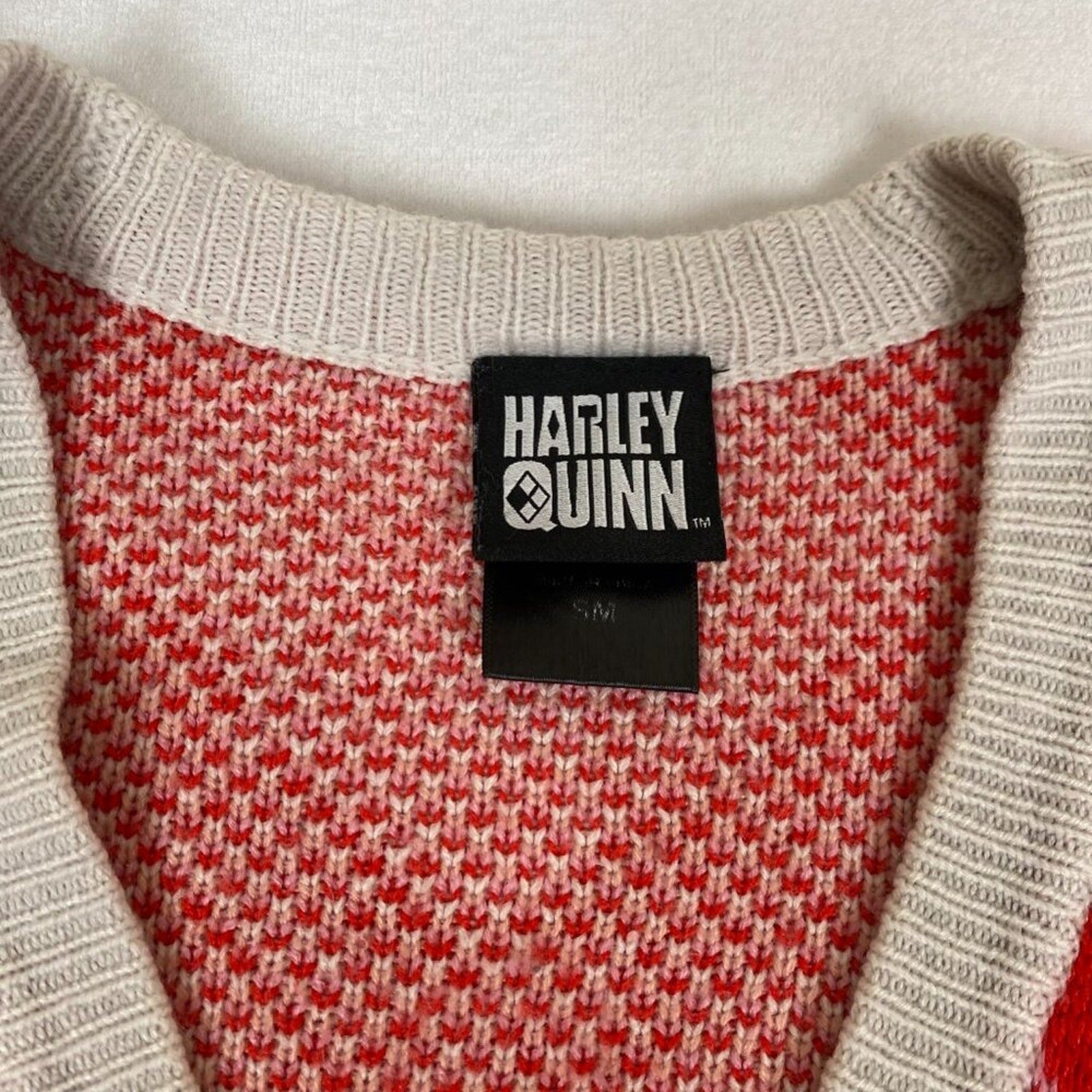 Harley Quinn DC Comics Batman Red Pink Plaid Button Down Patch Cardigan Small