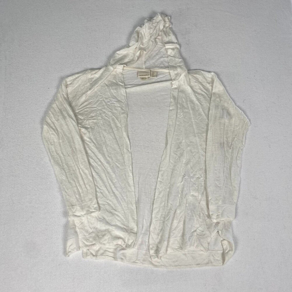 Cynthia Rowley Linen Flowy Boho Summer White Ivory Open Front Cardigan Hoodie