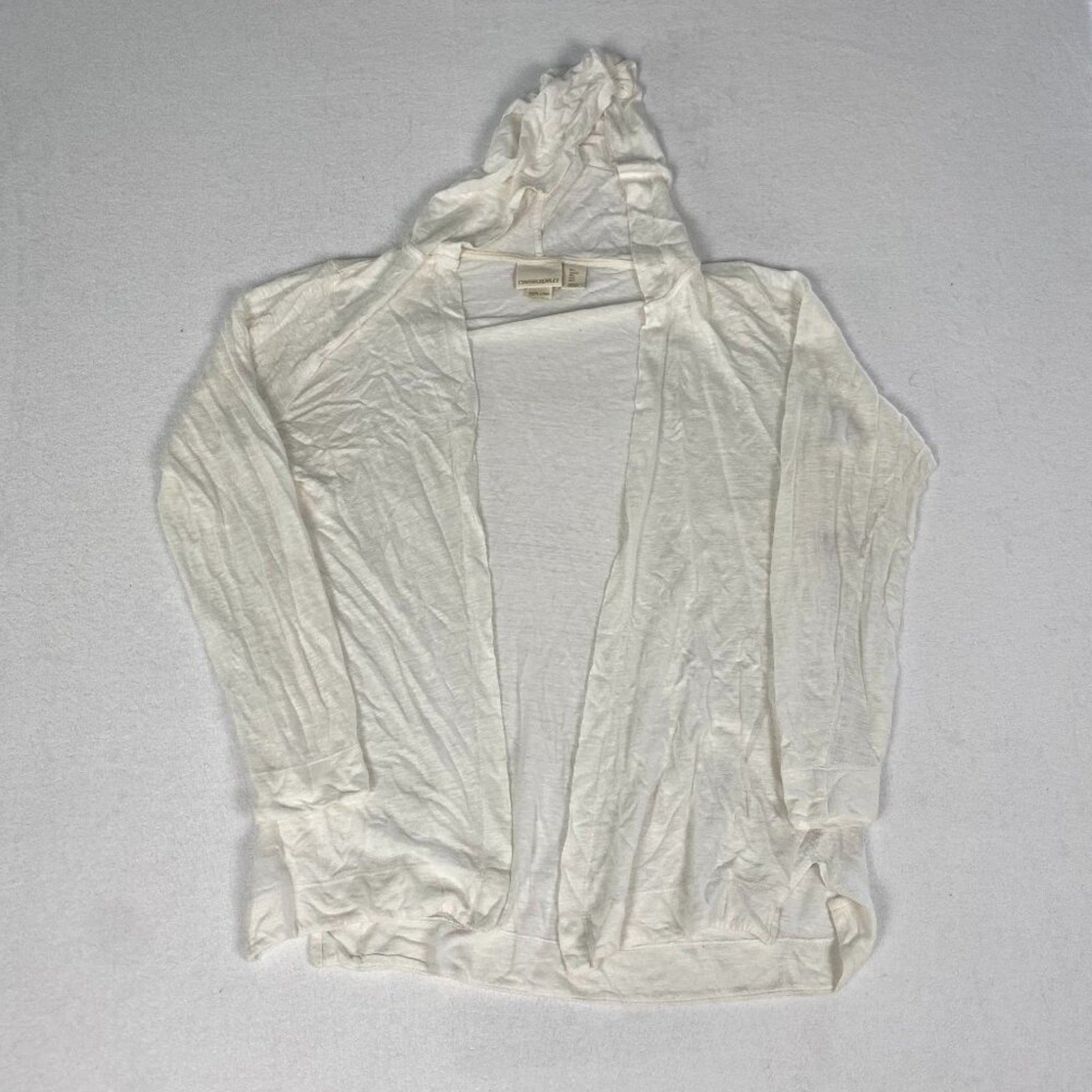 Cynthia Rowley Linen Flowy Boho Summer White Ivory Open Front Cardigan Hoodie