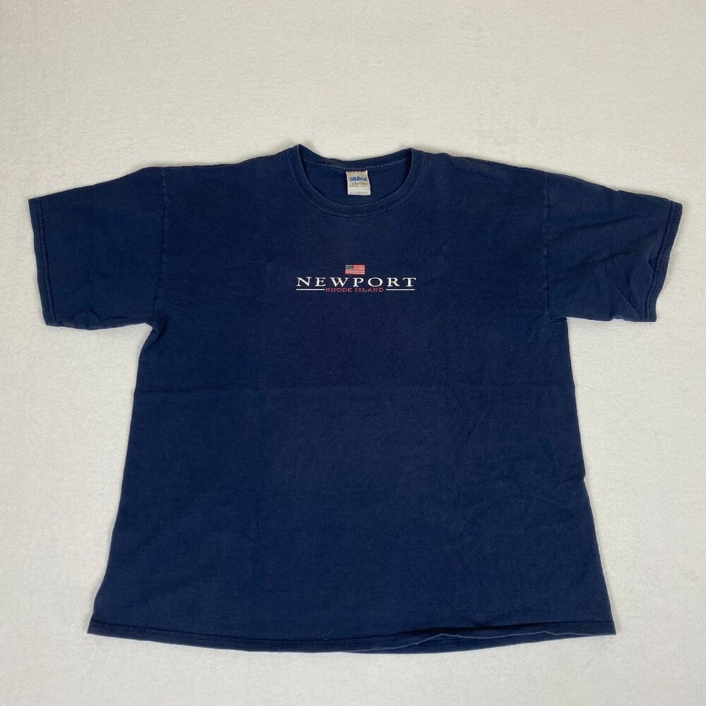 Y2K Newport Rhode Island American Flag Graphic Navy Blue Cotton Tee Size XL