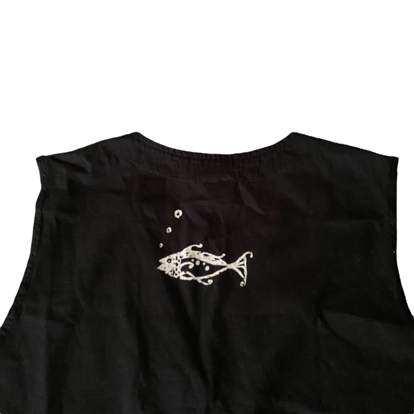 Vintage Made in USA Cactus Fish Starfish Ocean Sleeveless Button Up Black Vest