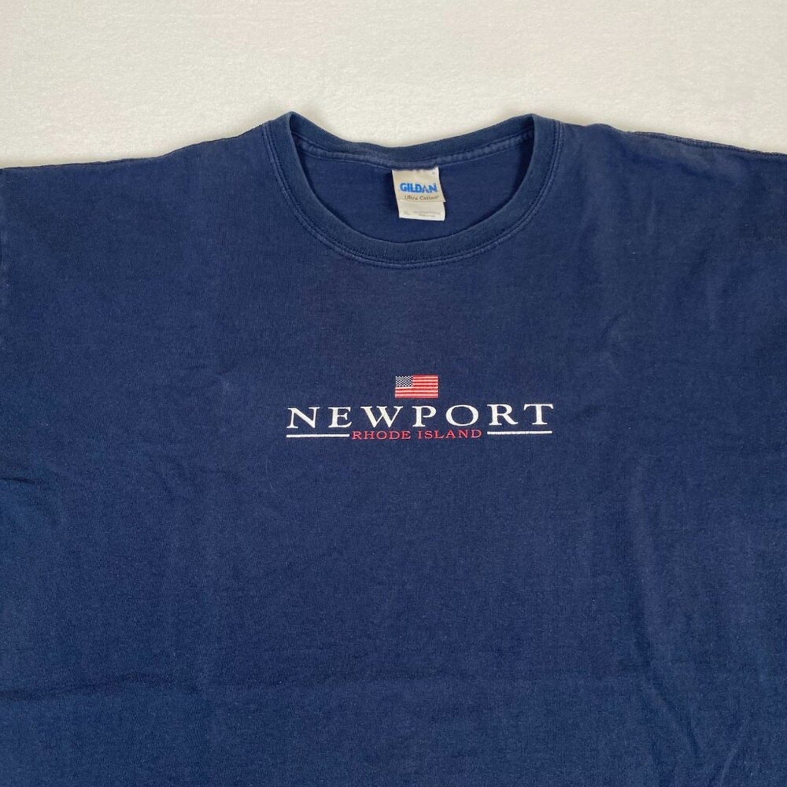 Y2K Newport Rhode Island American Flag Graphic Navy Blue Cotton Tee Size XL
