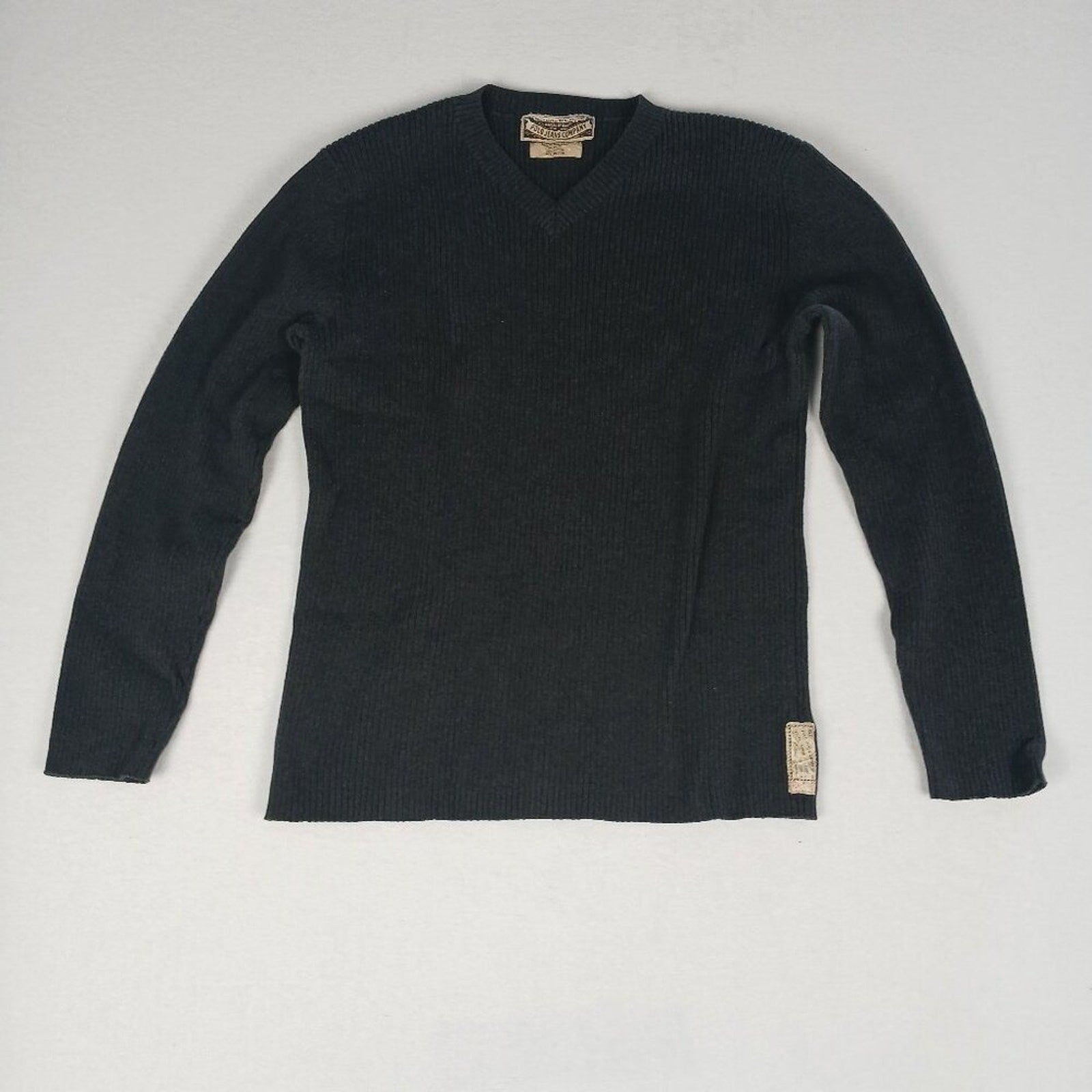 Polo Jeans Company Ralph Lauren Textured Cotton Black Knit V Neck Sweater Medium