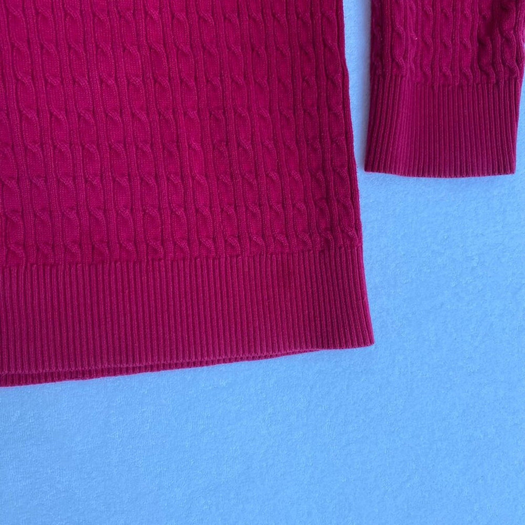 Lands' End Women's Textured Knit Cotton Red Button Up Cardigan
