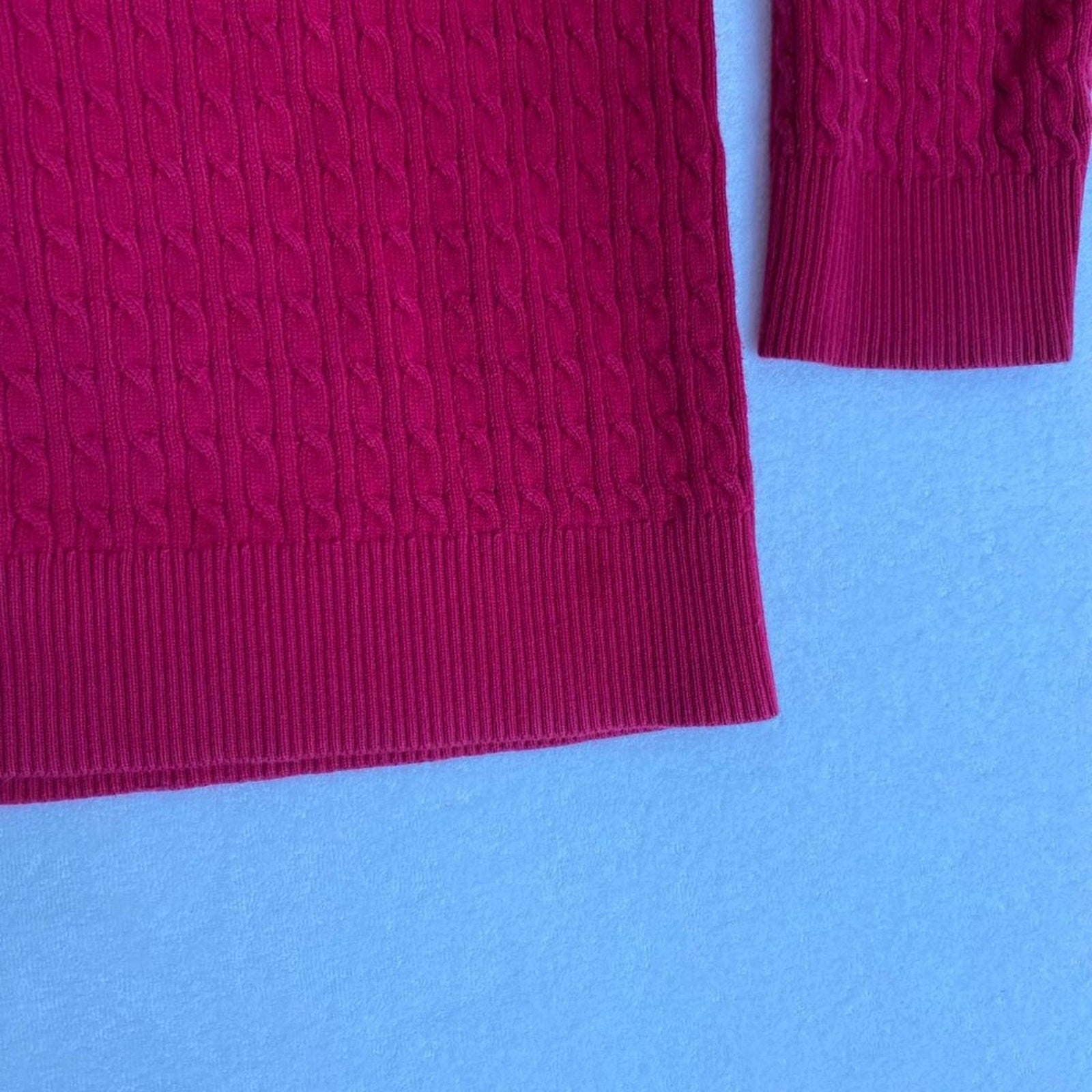 Lands' End Women's Textured Knit Cotton Red Button Up Cardigan