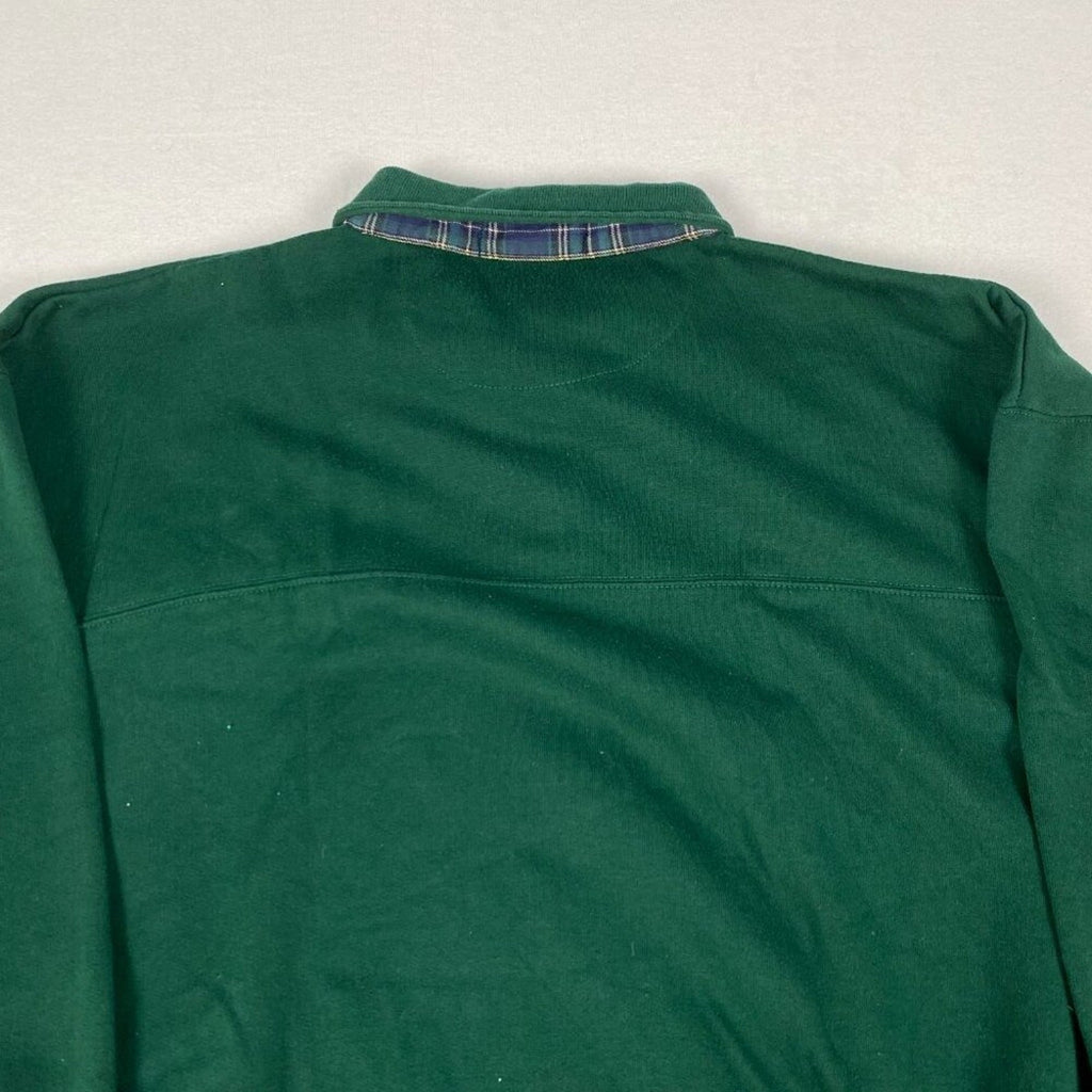 Vintage Knights of Roundtable Green Plaid Detail Collared 1/4 Button Sweater