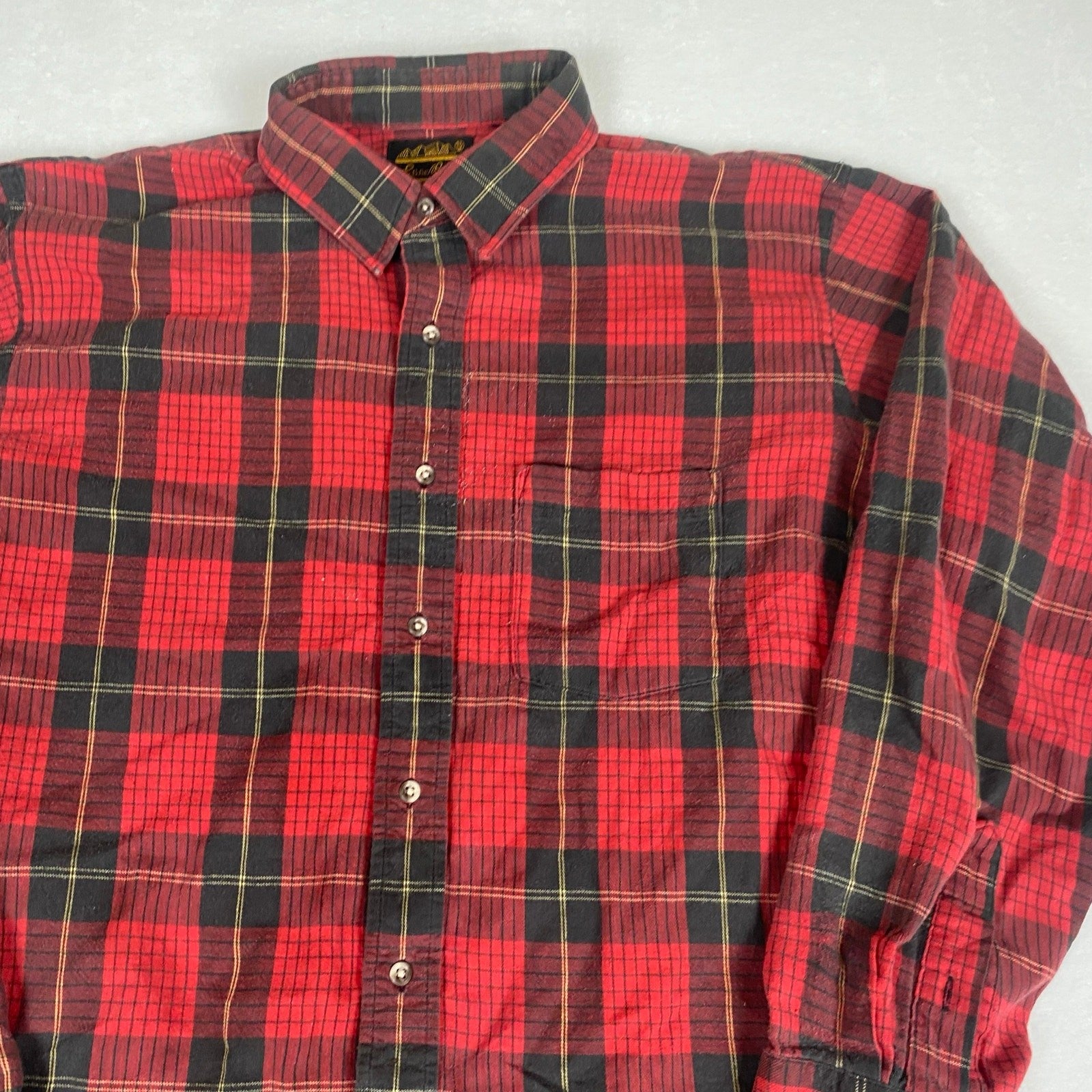 Vintage Eddie Bauer Made in USA Red Black Plaid Checkered Cotton Flannel Large