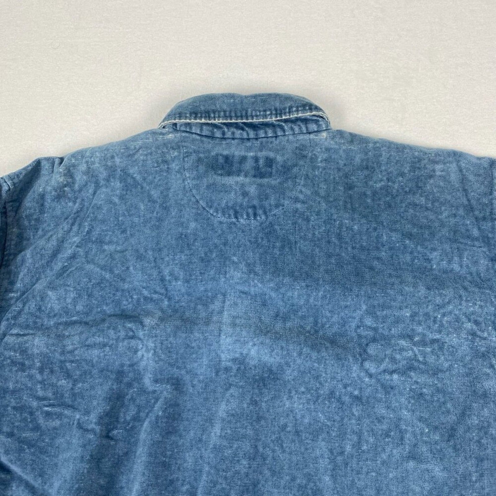 Vintage Distressed True Grit Fleece Blue Denim Western Style Button Up Shirt