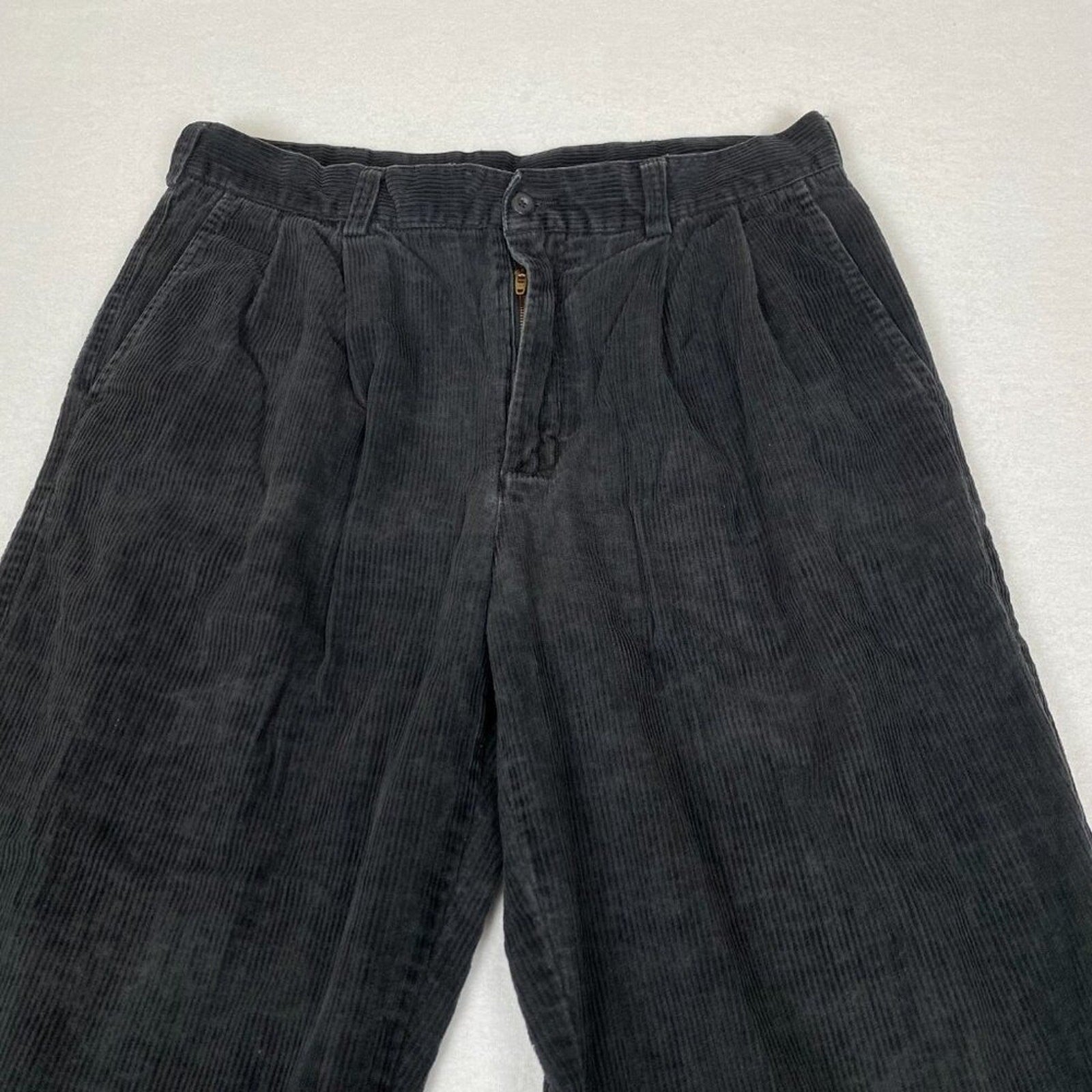 Vintage Y2K Perry Ellis America Black Cotton Corduroy Wide Baggy Leg Pants 34x29
