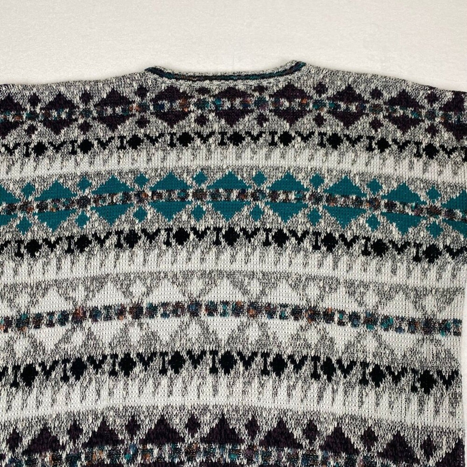 Vintage Method 90s Fair Isle Knit Grey Blue Sweater Large