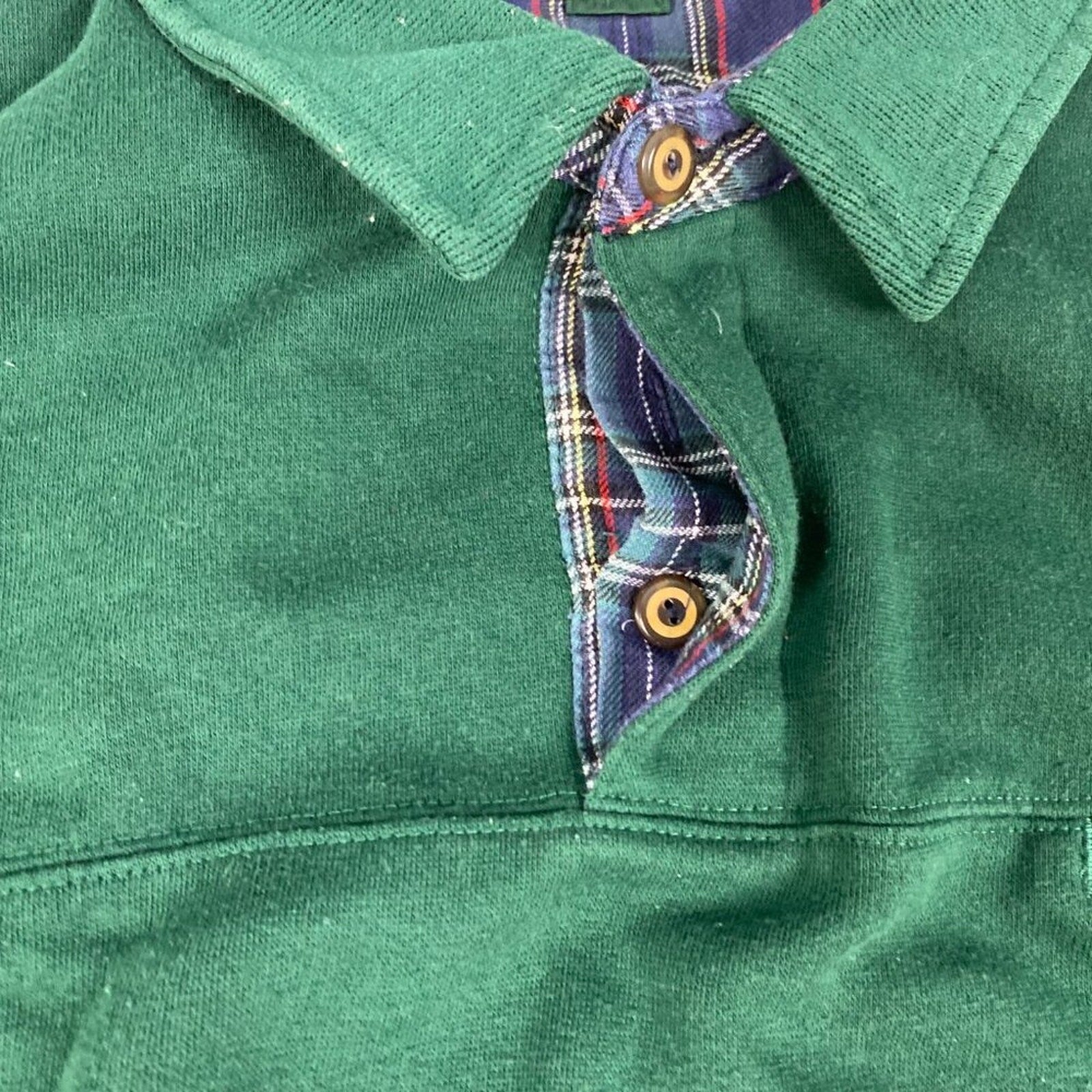 Vintage Knights of Roundtable Green Plaid Detail Collared 1/4 Button Sweater