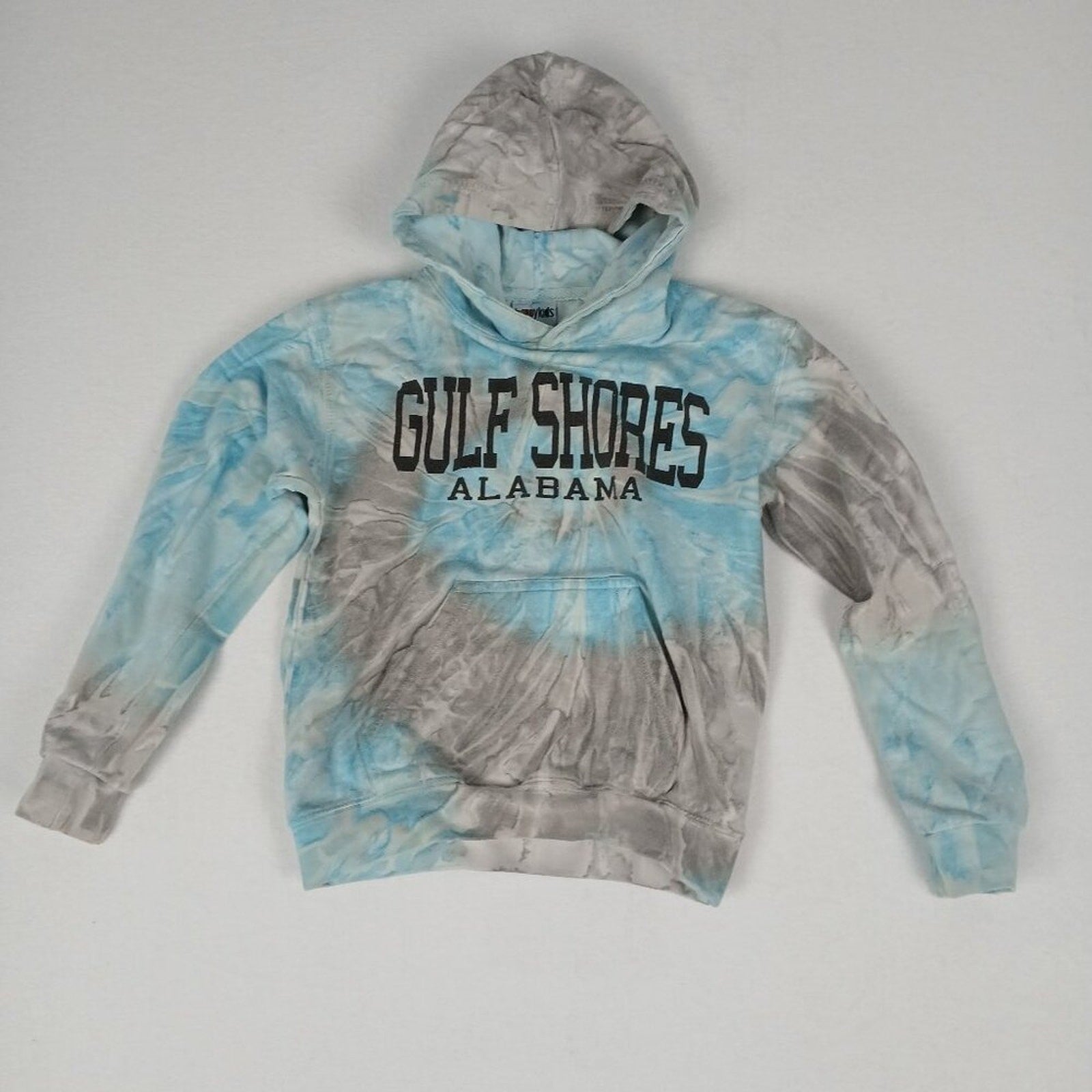 Gulf Shores Alabama Tie Dye Blue Grey Kids Hoodie Sweatshirt Size Medium