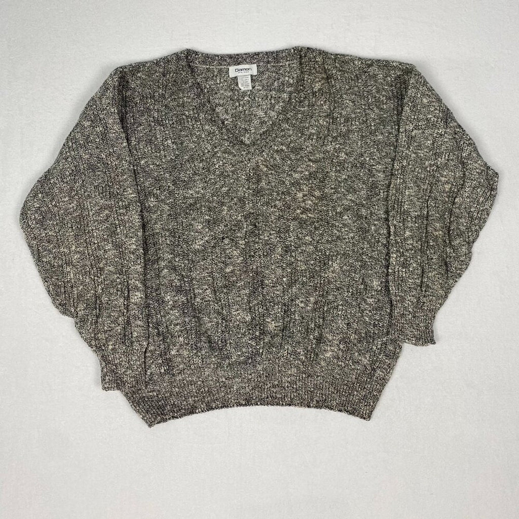 Vintage Damon Made in USA Big Man Grey Soft Heavy Textured Knit V Neck Sweater