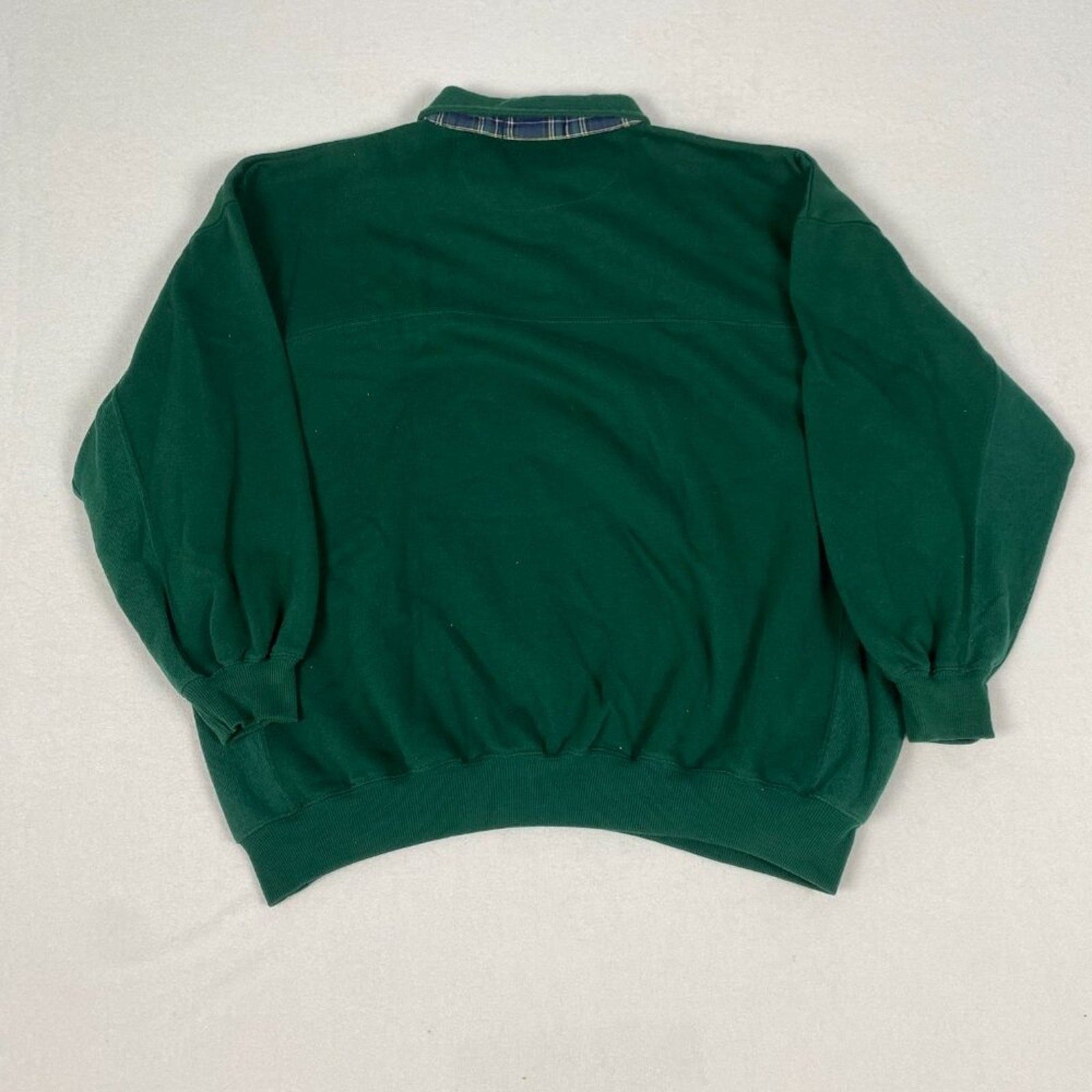 Vintage Knights of Roundtable Green Plaid Detail Collared 1/4 Button Sweater