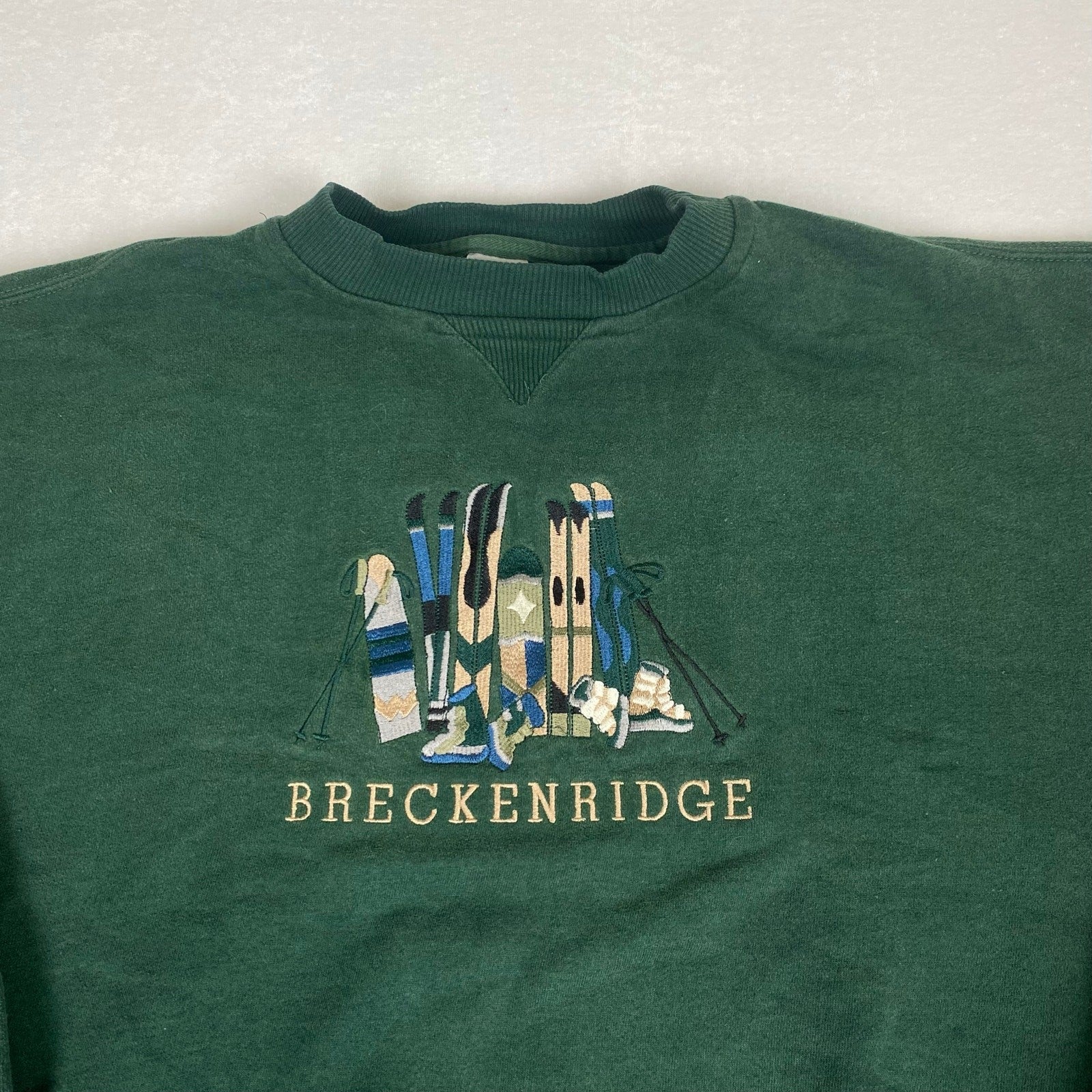 Vintage 90s Breckenridge Colorado Ski Snow Graphic Green Pullover Sweatshirt