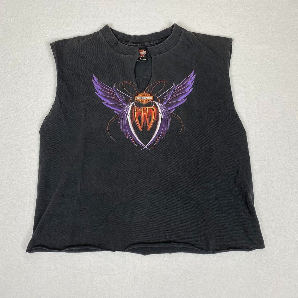 Vintage Harley Davidson Made in USA Purple Wing Cropped Sleeveless Minnesota Tee