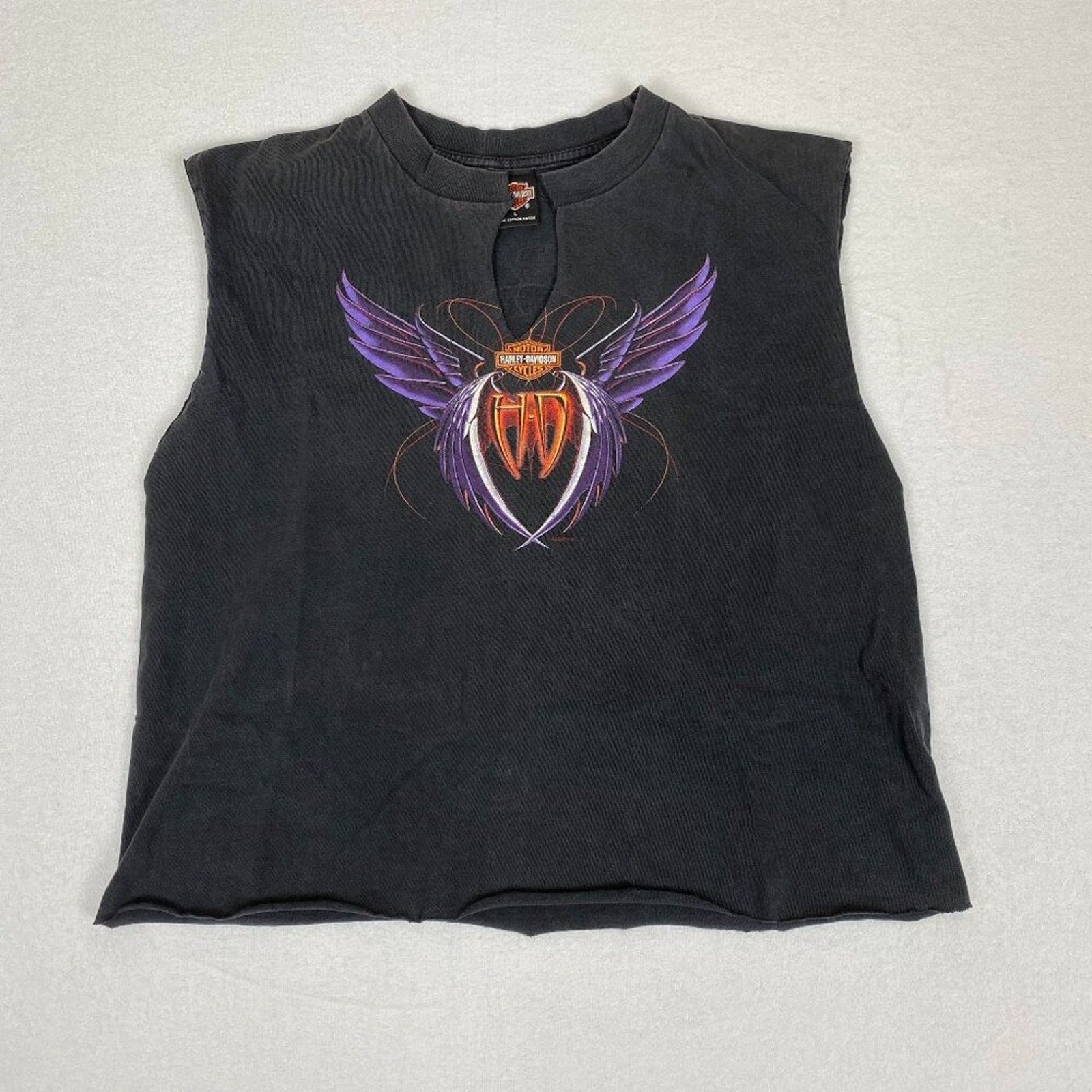 Vintage Harley Davidson Made in USA Purple Wing Cropped Sleeveless Minnesota Tee