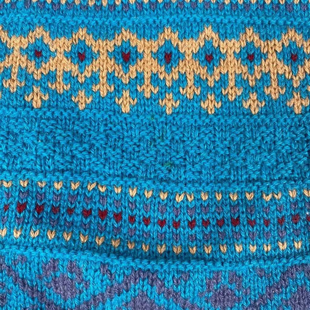 Vintage Skyr Shetland Wool Fair Isle Geometric Striped Button Cowl Sweater