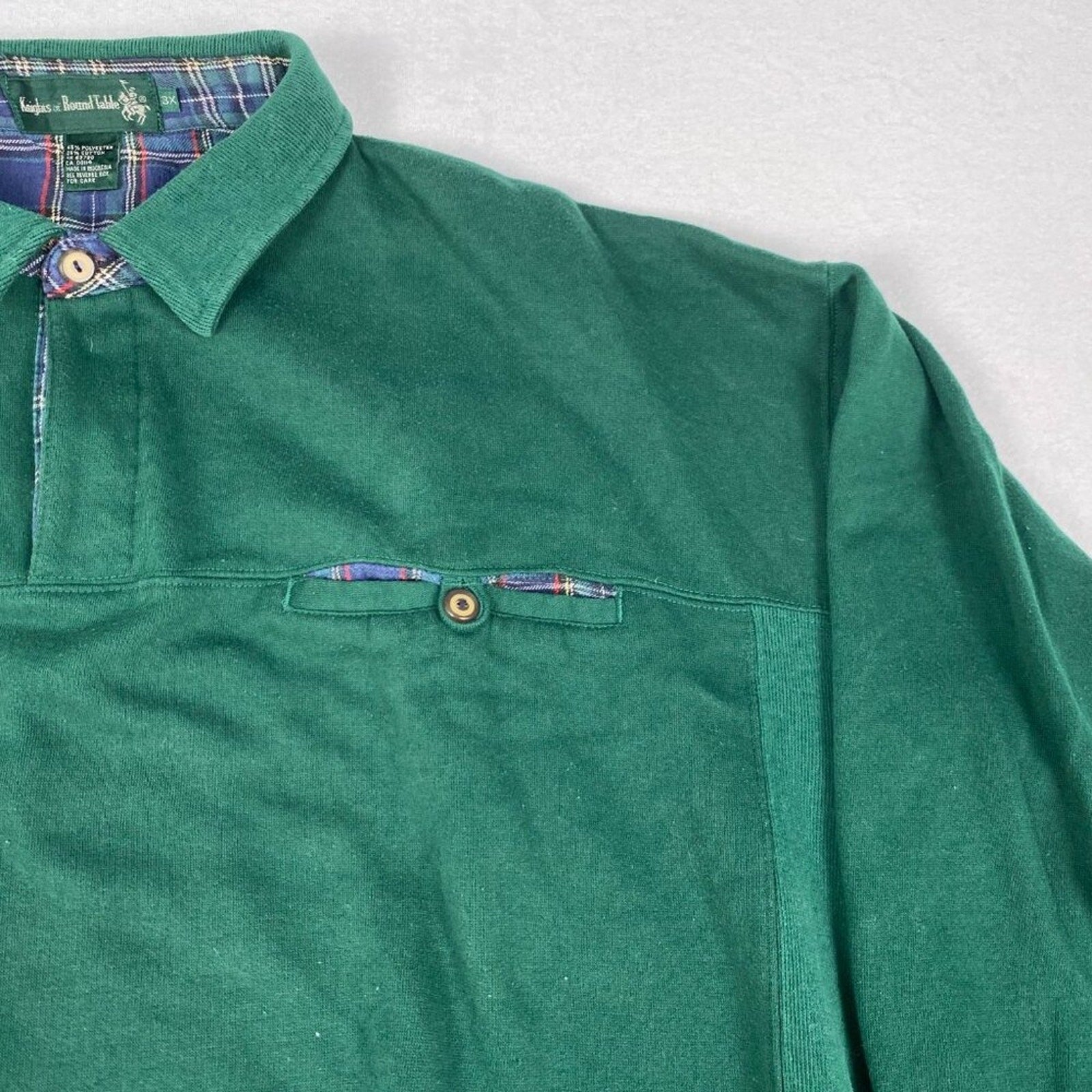 Vintage Knights of Roundtable Green Plaid Detail Collared 1/4 Button Sweater