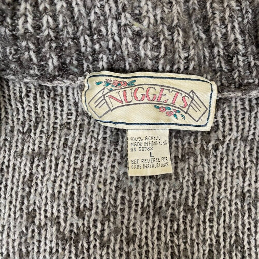 Vintage 90s Grey Cowl Neck Nuggets Cardigan Sweater Size Large