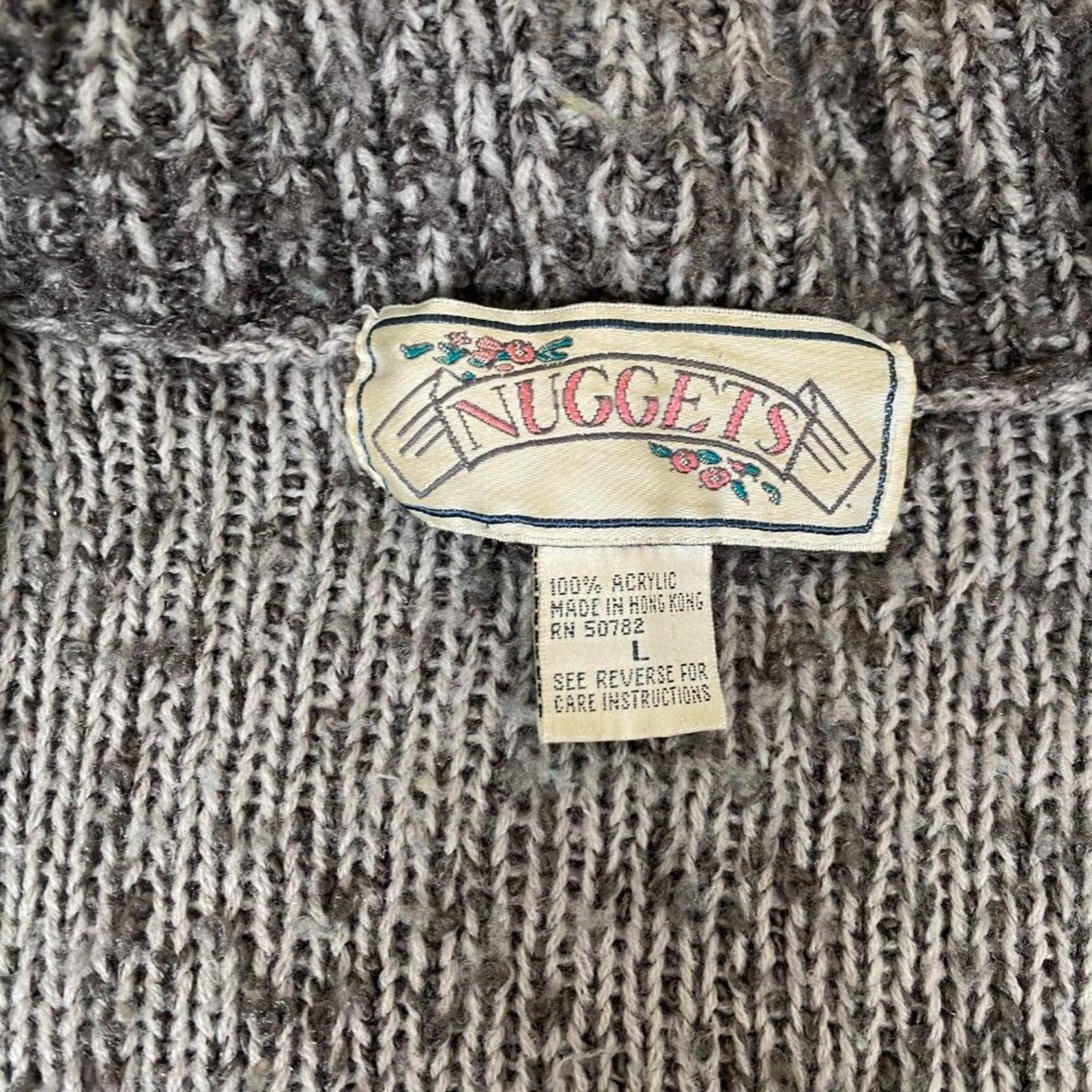 Vintage 90s Grey Cowl Neck Nuggets Cardigan Sweater Size Large