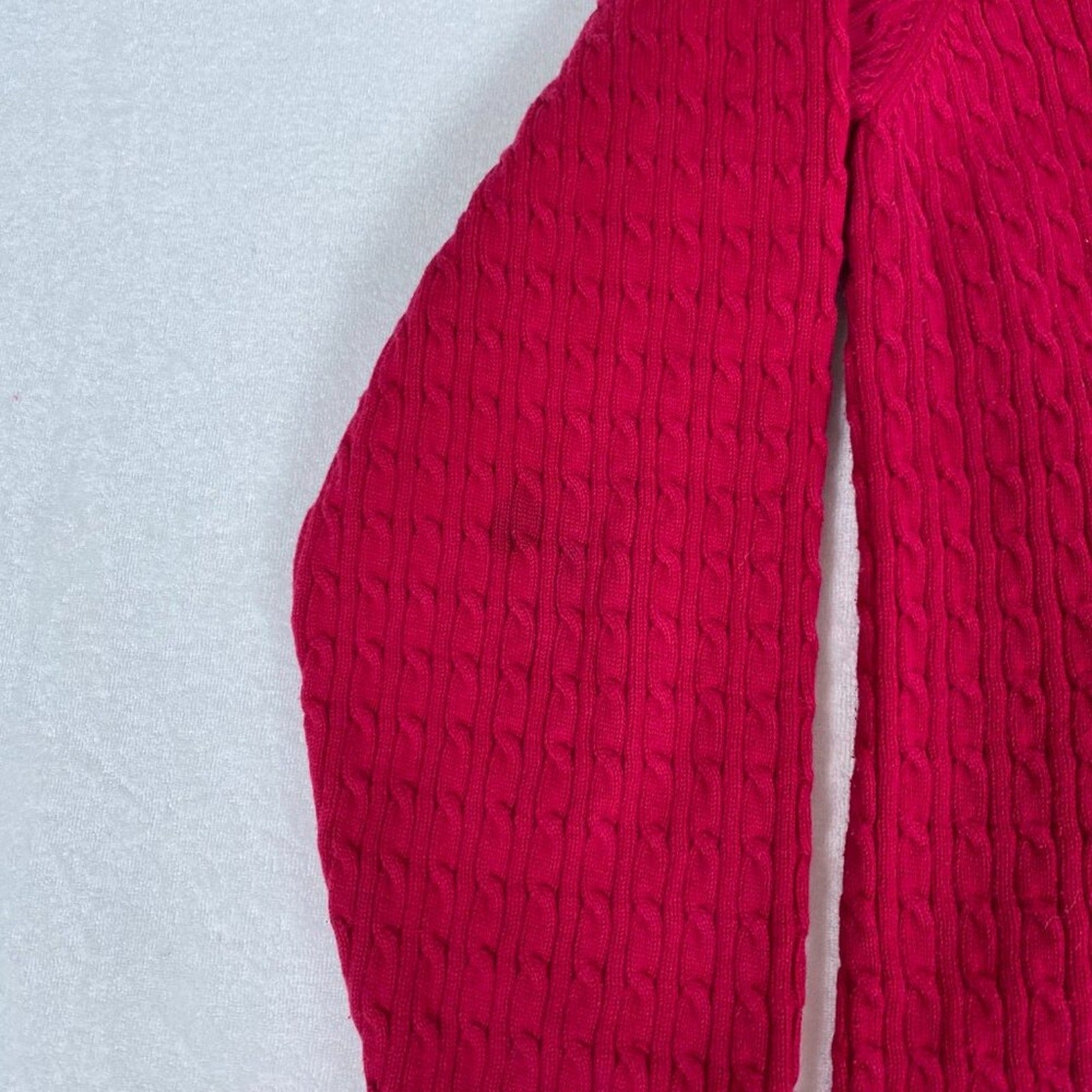 Lands' End Women's Textured Knit Cotton Red Button Up Cardigan