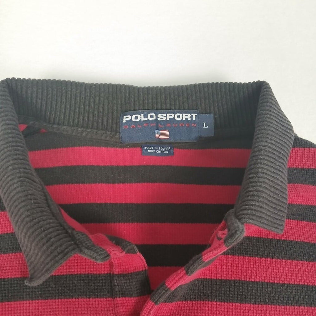 Vintage Y2k Polo Sport Ralph Lauren Cotton Red Black Striped Long Sleeve Polo
