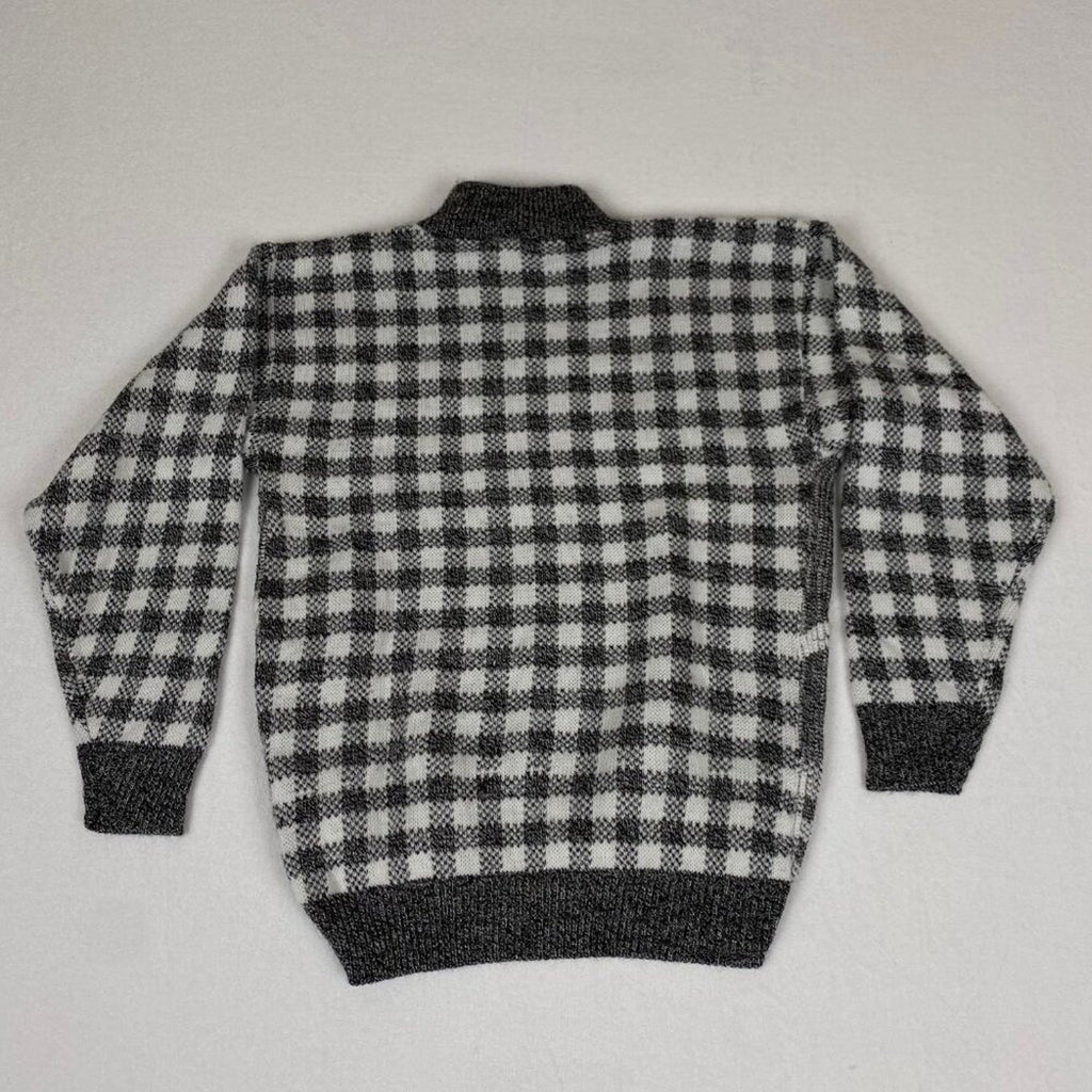 Vintage Made in USA 80s Jamnits Floral Roses Black White Checkered Knit Sweater