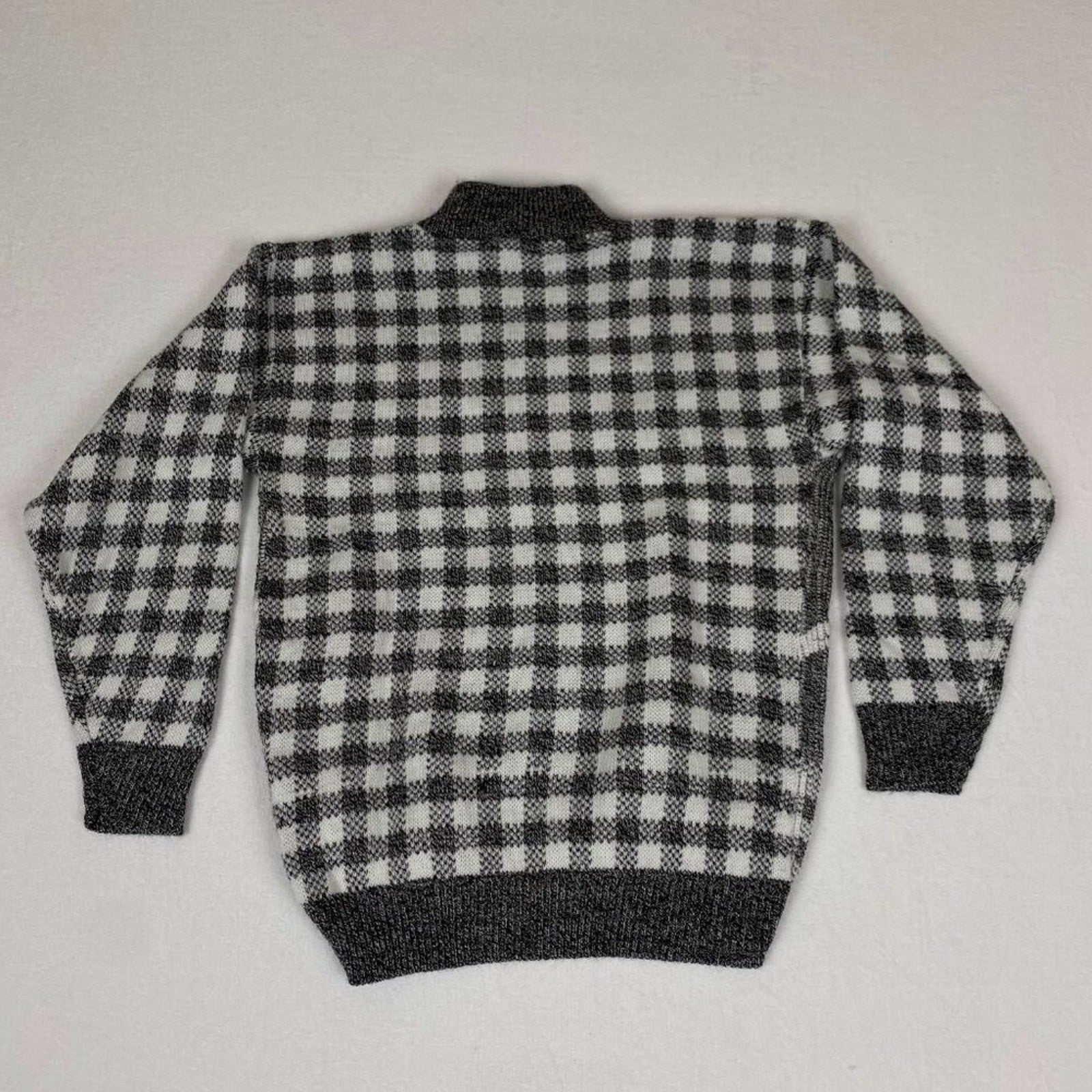 Vintage Made in USA 80s Jamnits Floral Roses Black White Checkered Knit Sweater