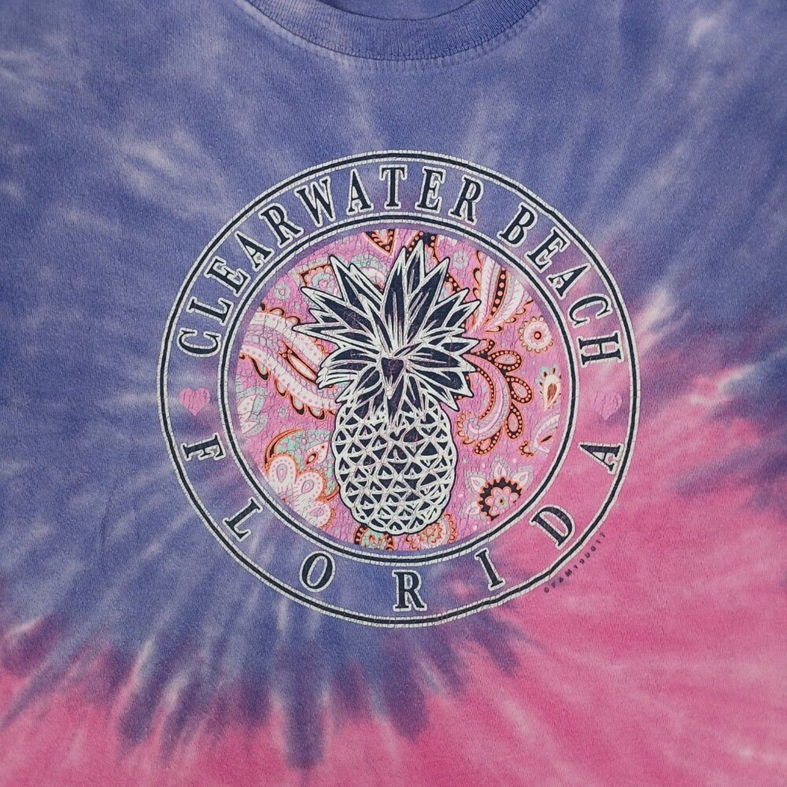 Clearwater Beach Florida Purple Pink Tie Dye Pineapple Graphic Tee